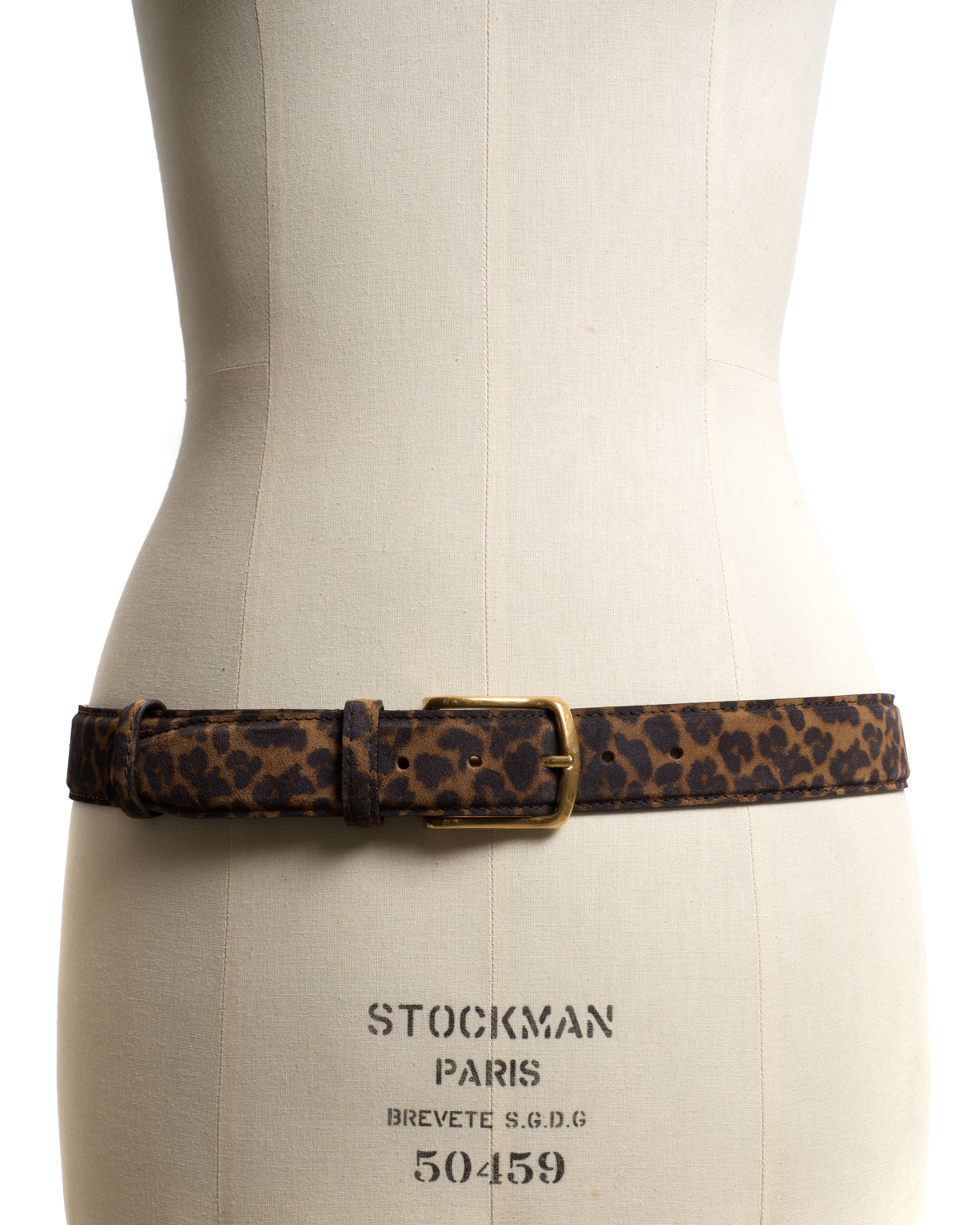 Quinn classic unisex leather belt Calf suede print & metal Leopard & gold buckle