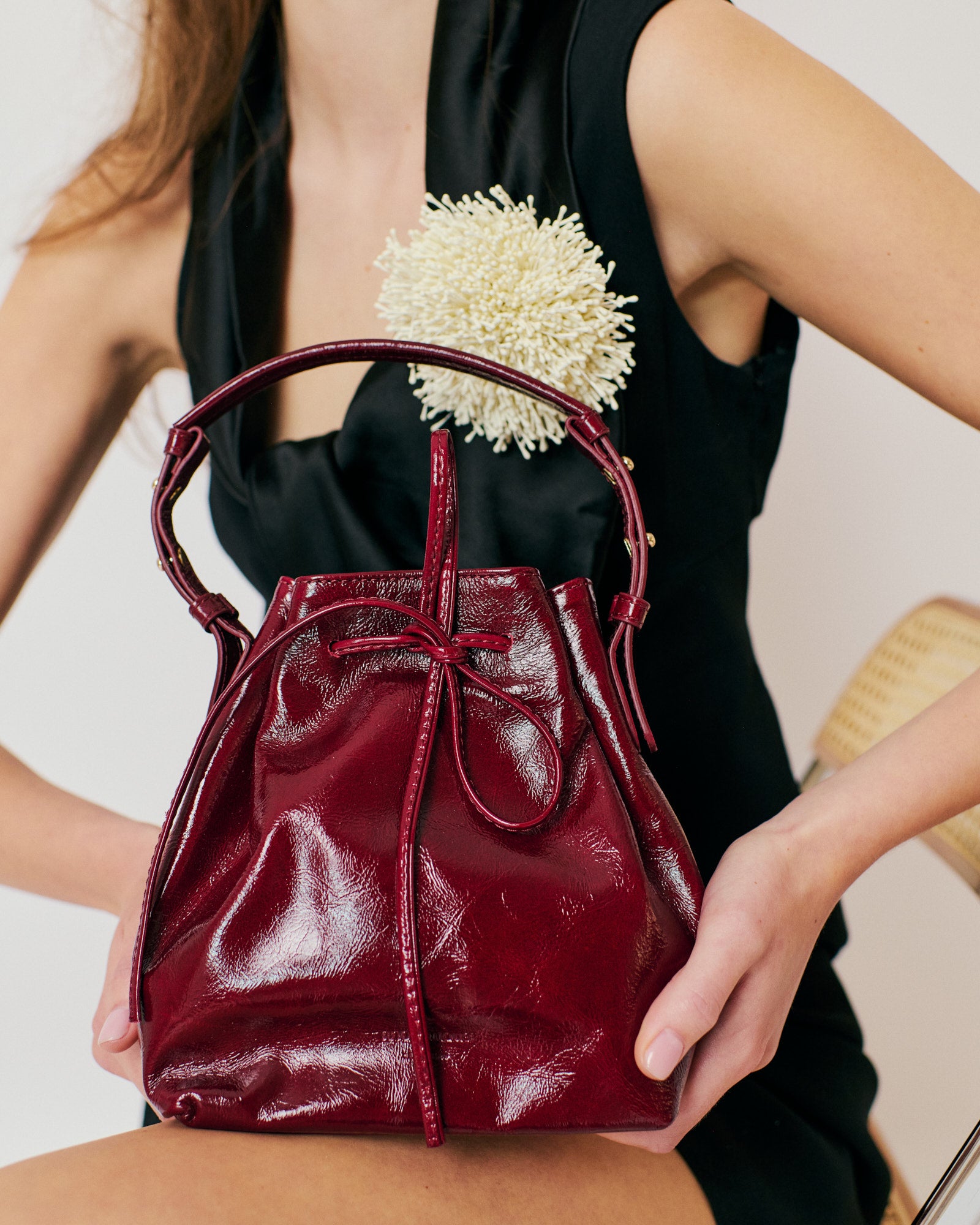 Kacey petite bucket bag Crinkled polished goat Pomegranate - Anonymous Copenhagen Bags
