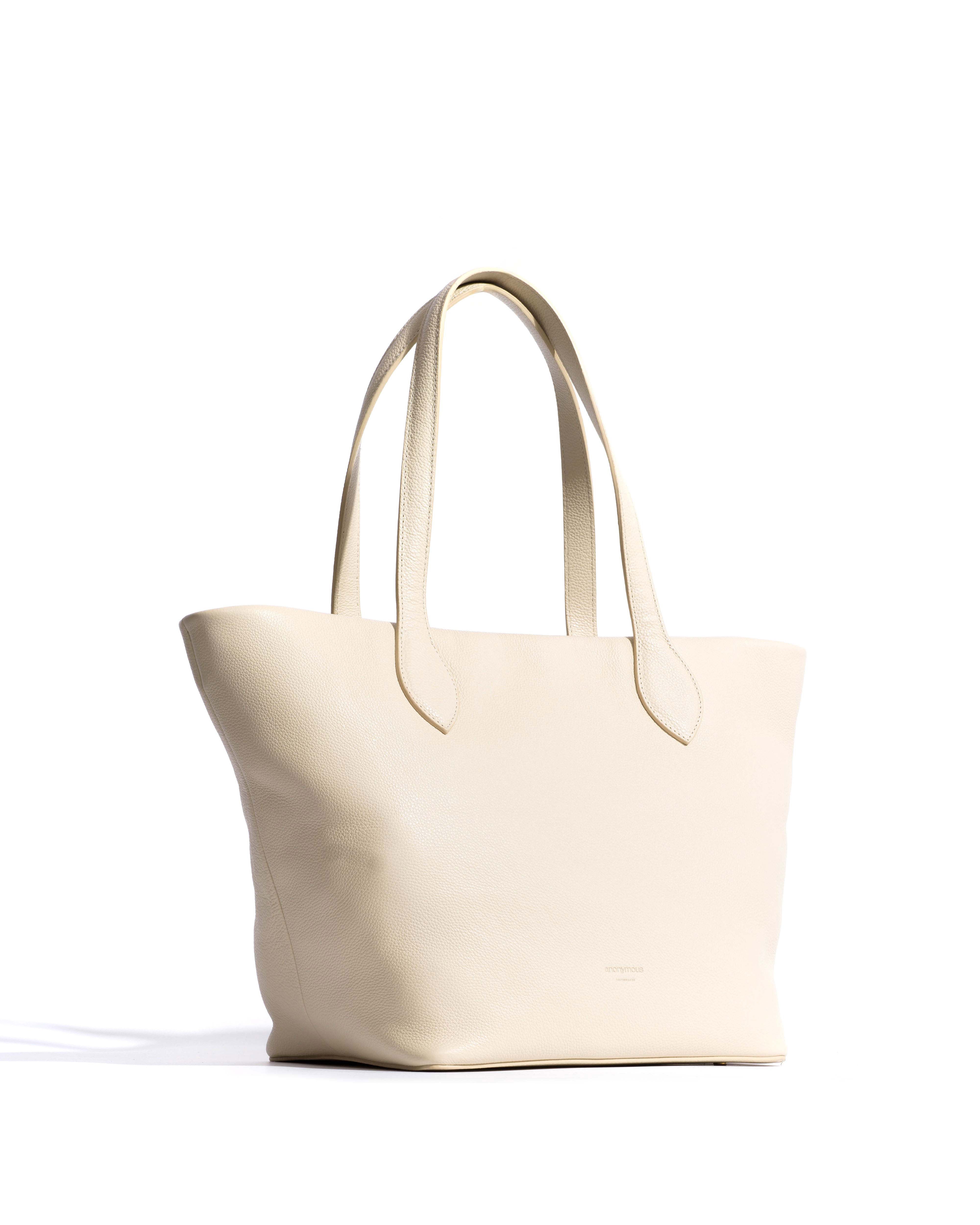 Arya carryall bag Pebbled soft calf White sand