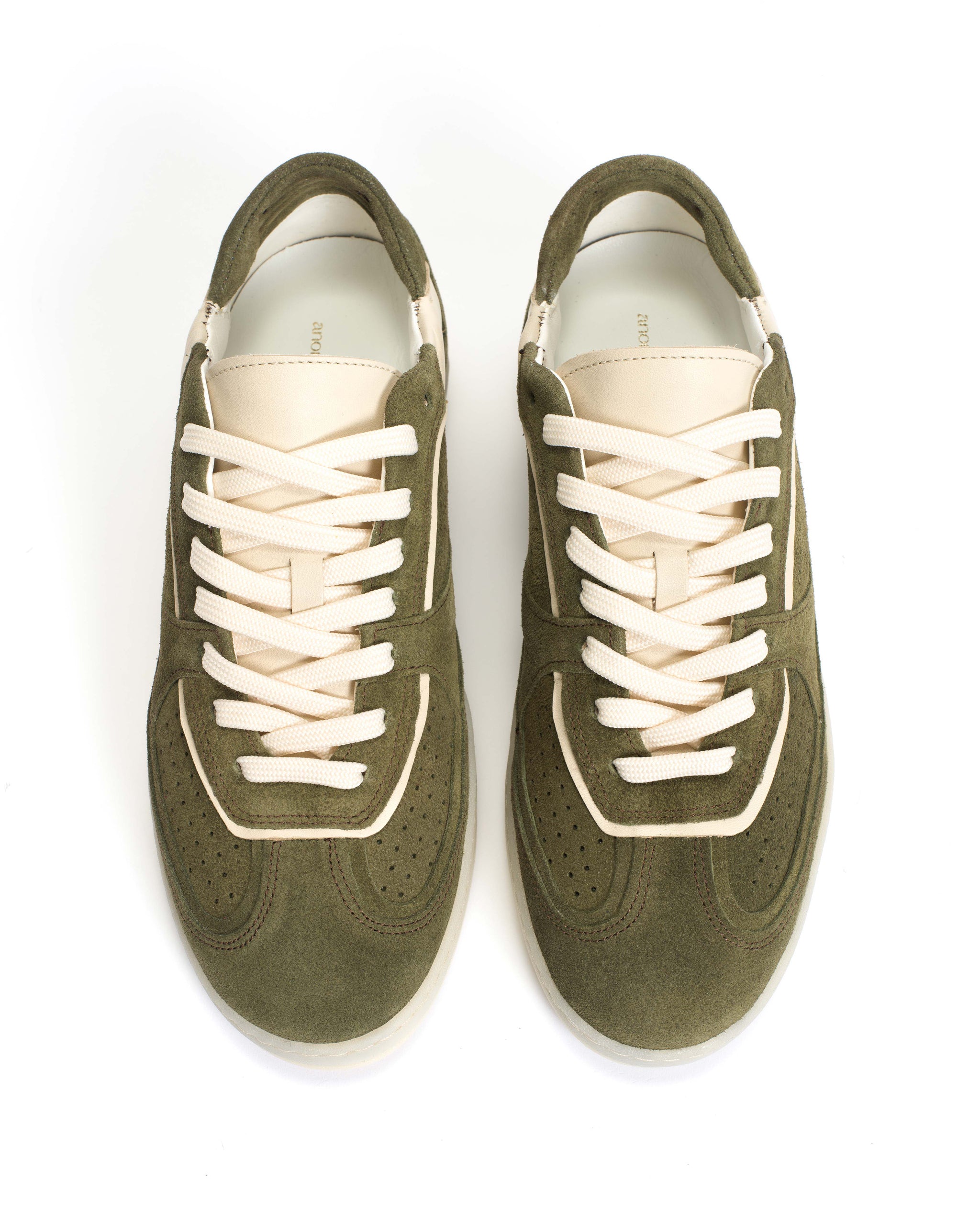 Dabbie Calf suede & sleek leather Olive green & white sand - Anonymous Copenhagen