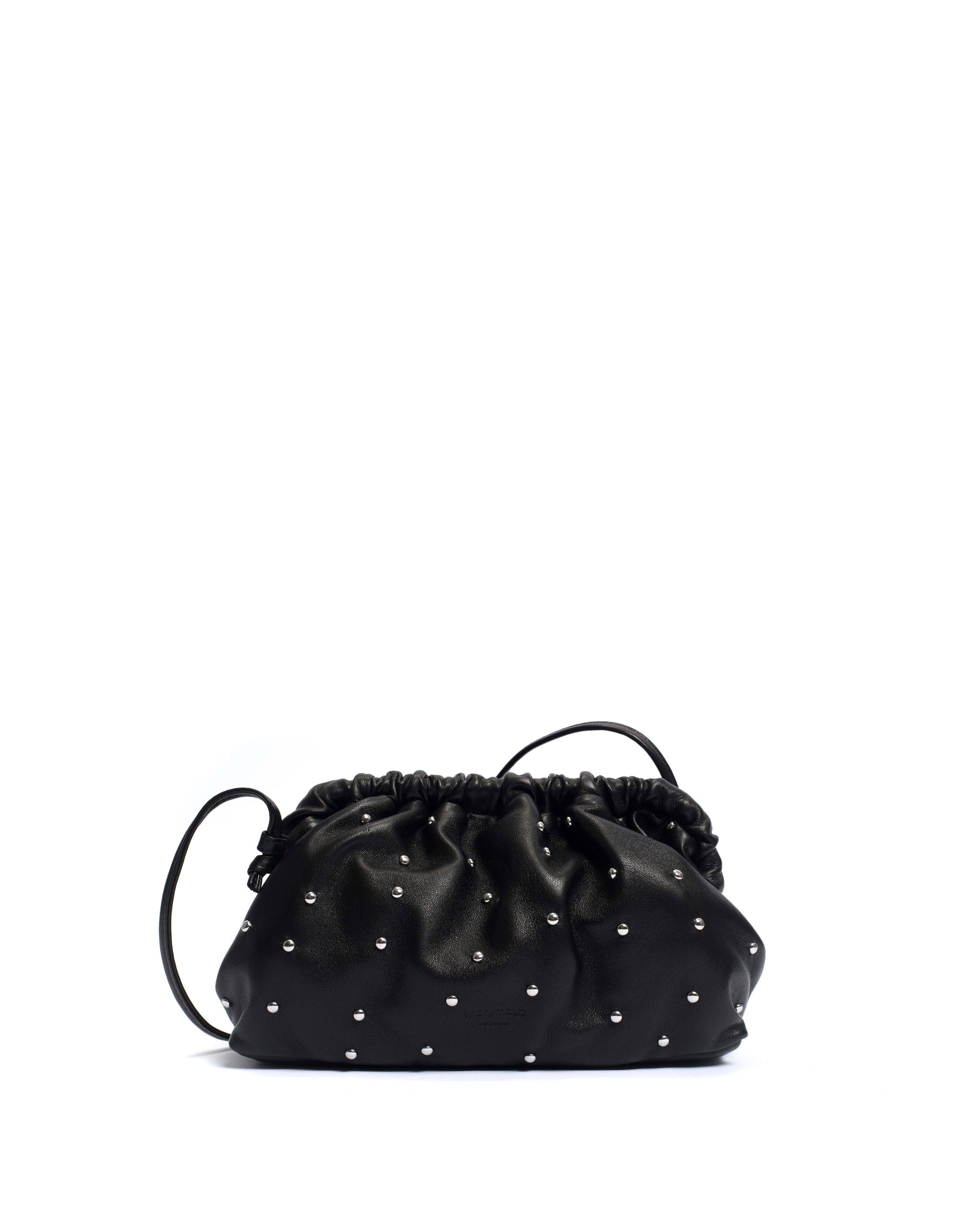 Hally grand cloud bag Stud-embellished shiny lamb Black silver - Anonymous Copenhagen