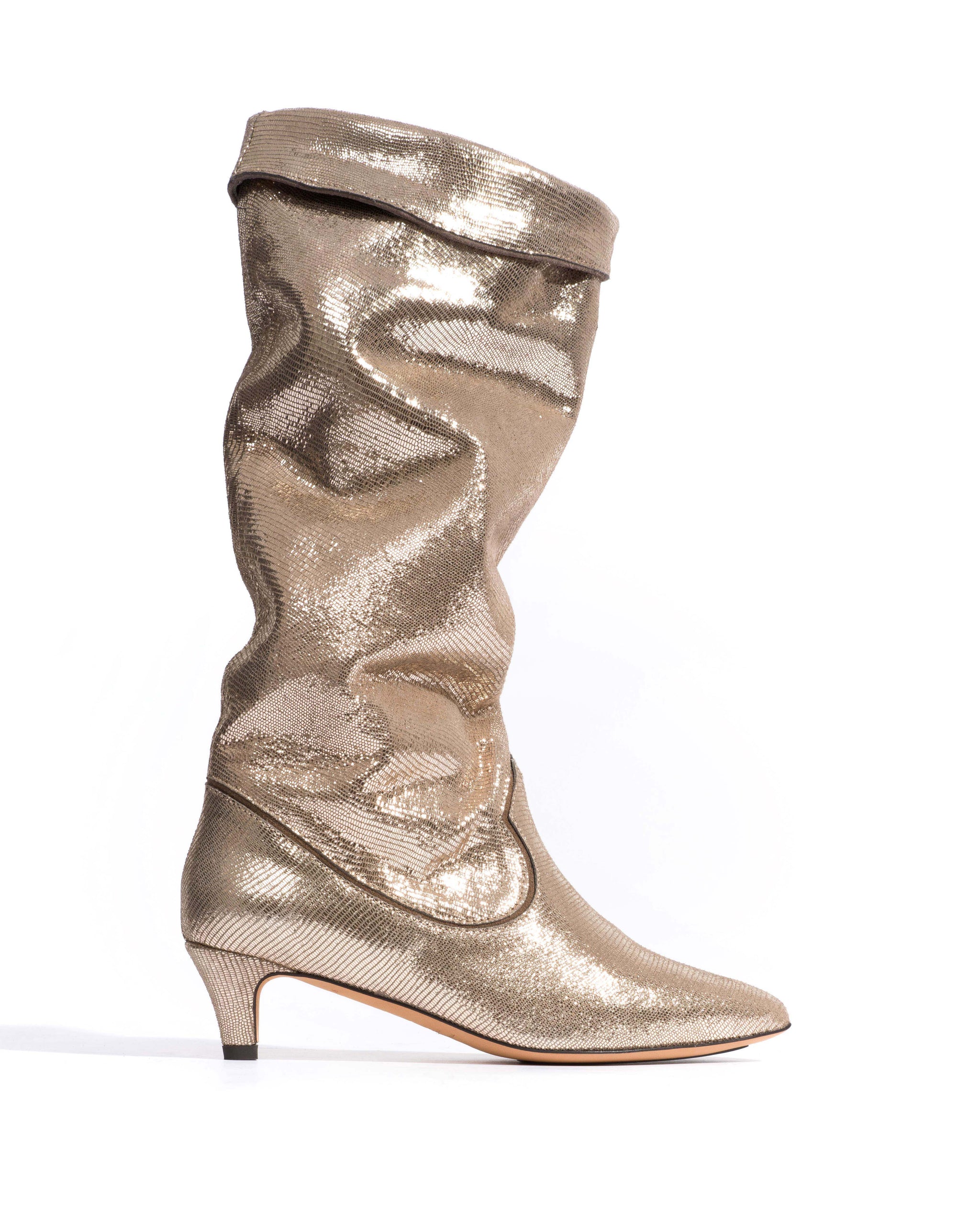 Hillerie 40 stiletto Lizard metallic goat Vintage champagne - Anonymous Copenhagen High shaft boots