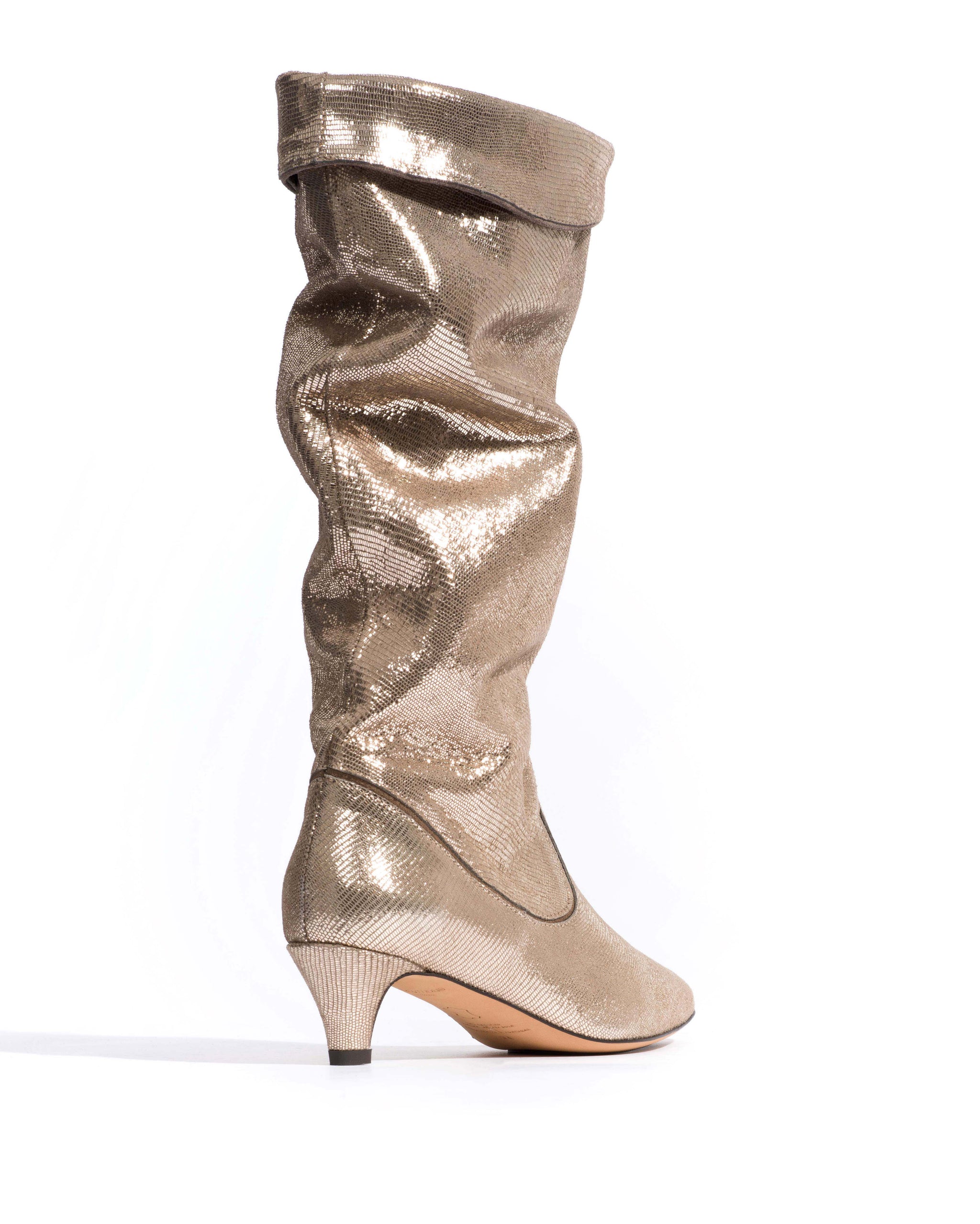 Hillerie 40 stiletto Lizard metallic goat Vintage champagne - Anonymous Copenhagen High shaft boots
