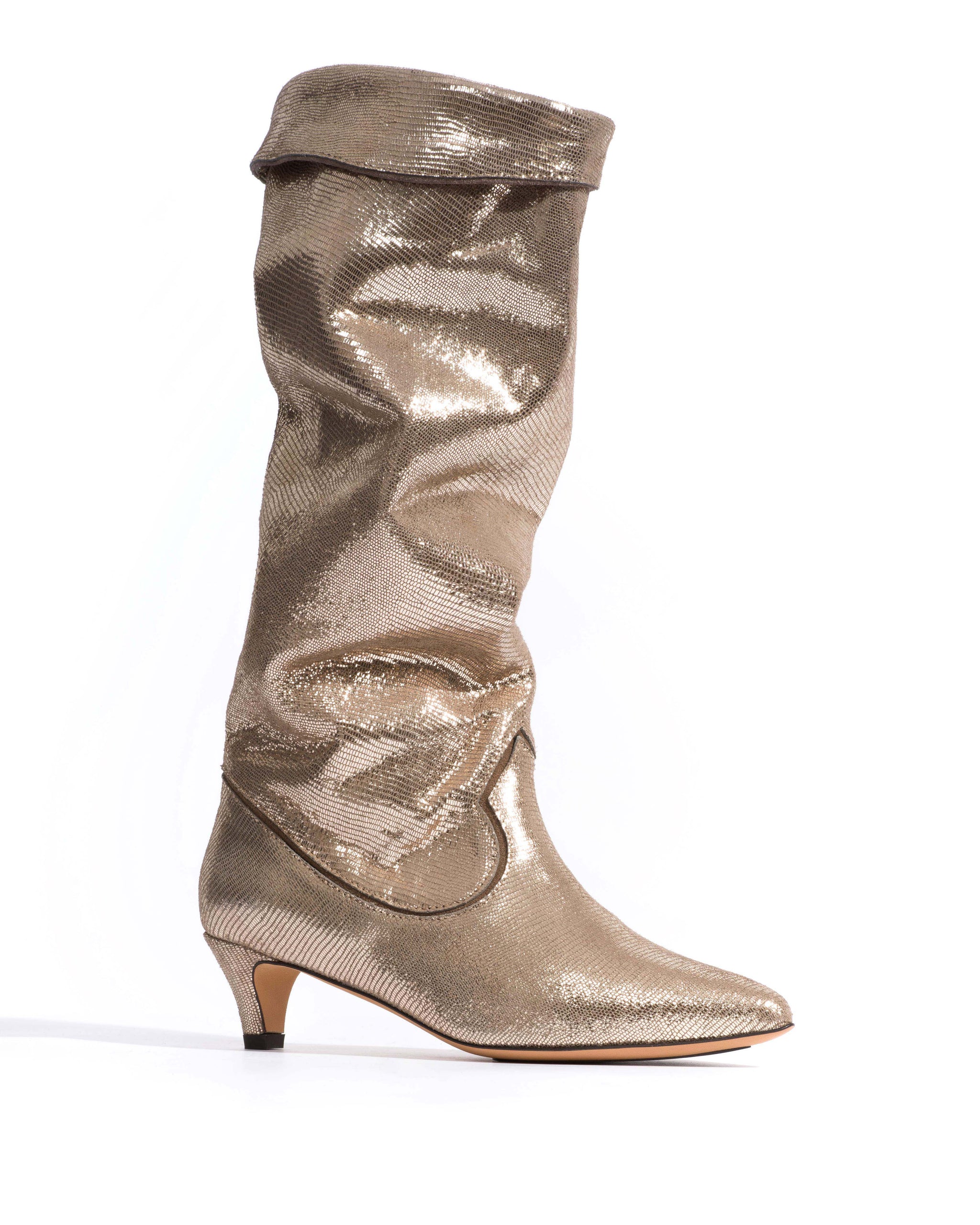 Hillerie 40 stiletto Lizard metallic goat Vintage champagne - Anonymous Copenhagen High shaft boots