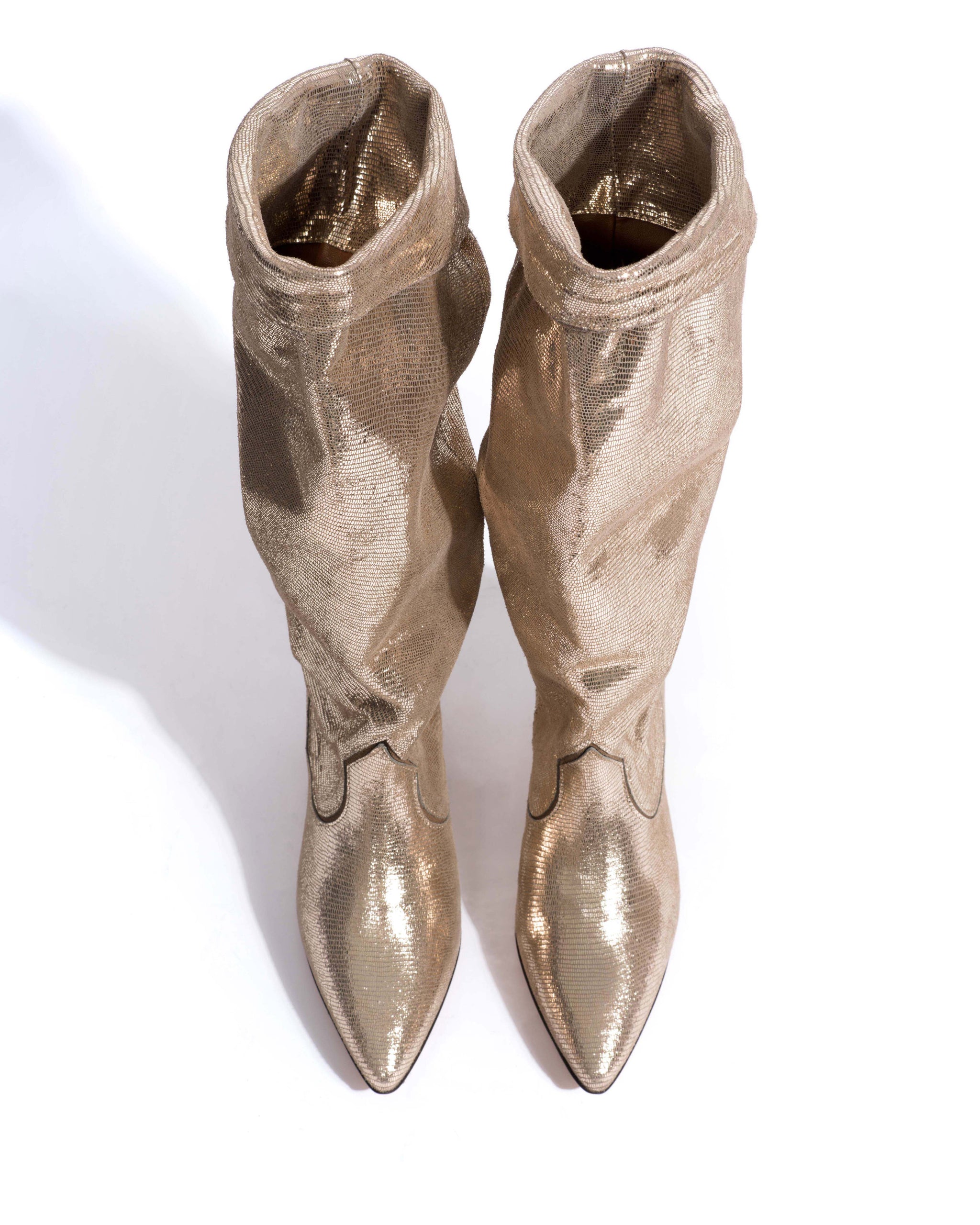 Hillerie 40 stiletto Lizard metallic goat Vintage champagne - Anonymous Copenhagen High shaft boots