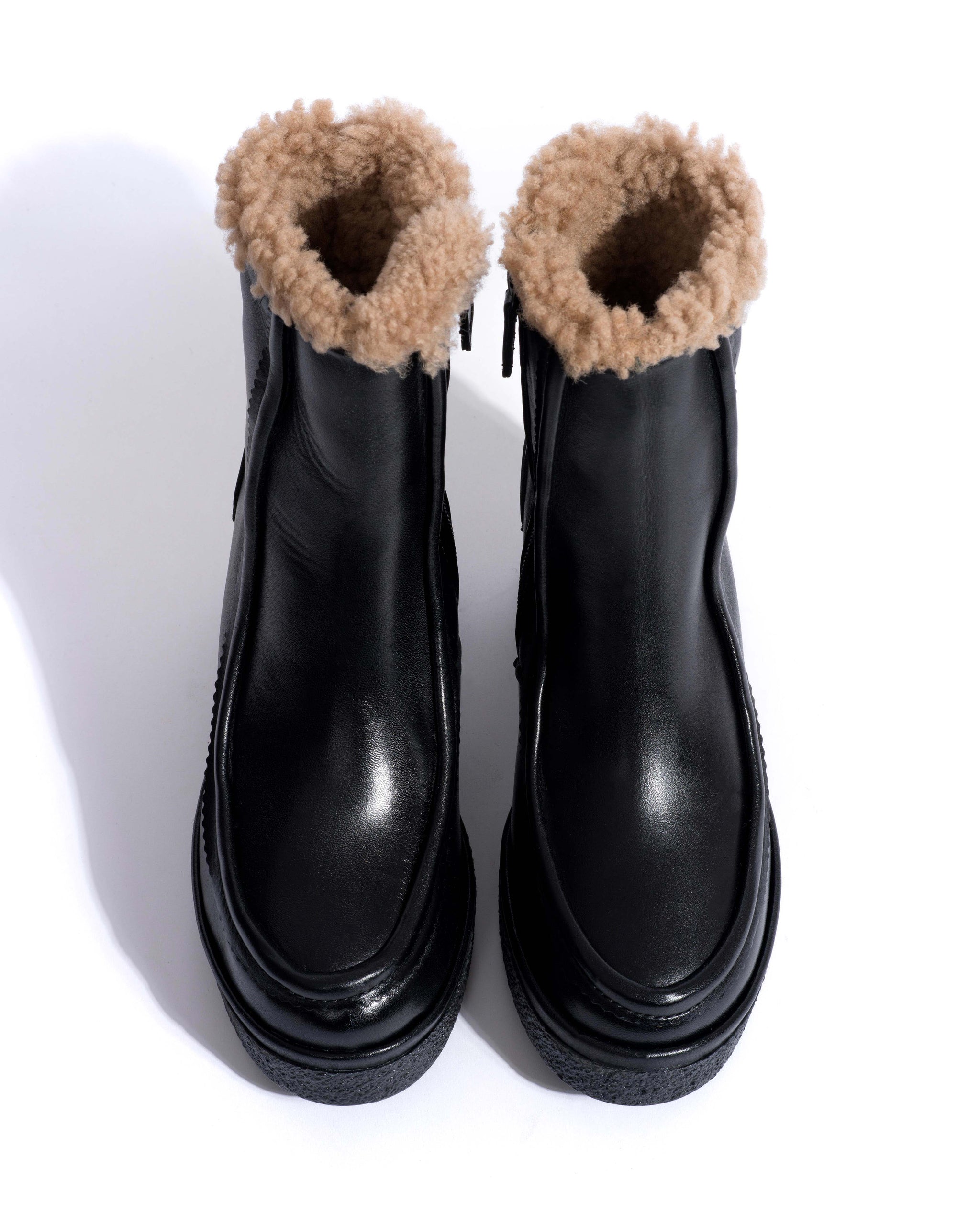 Bambie 65 platform lamb shearling Soft calf & sole Black & black