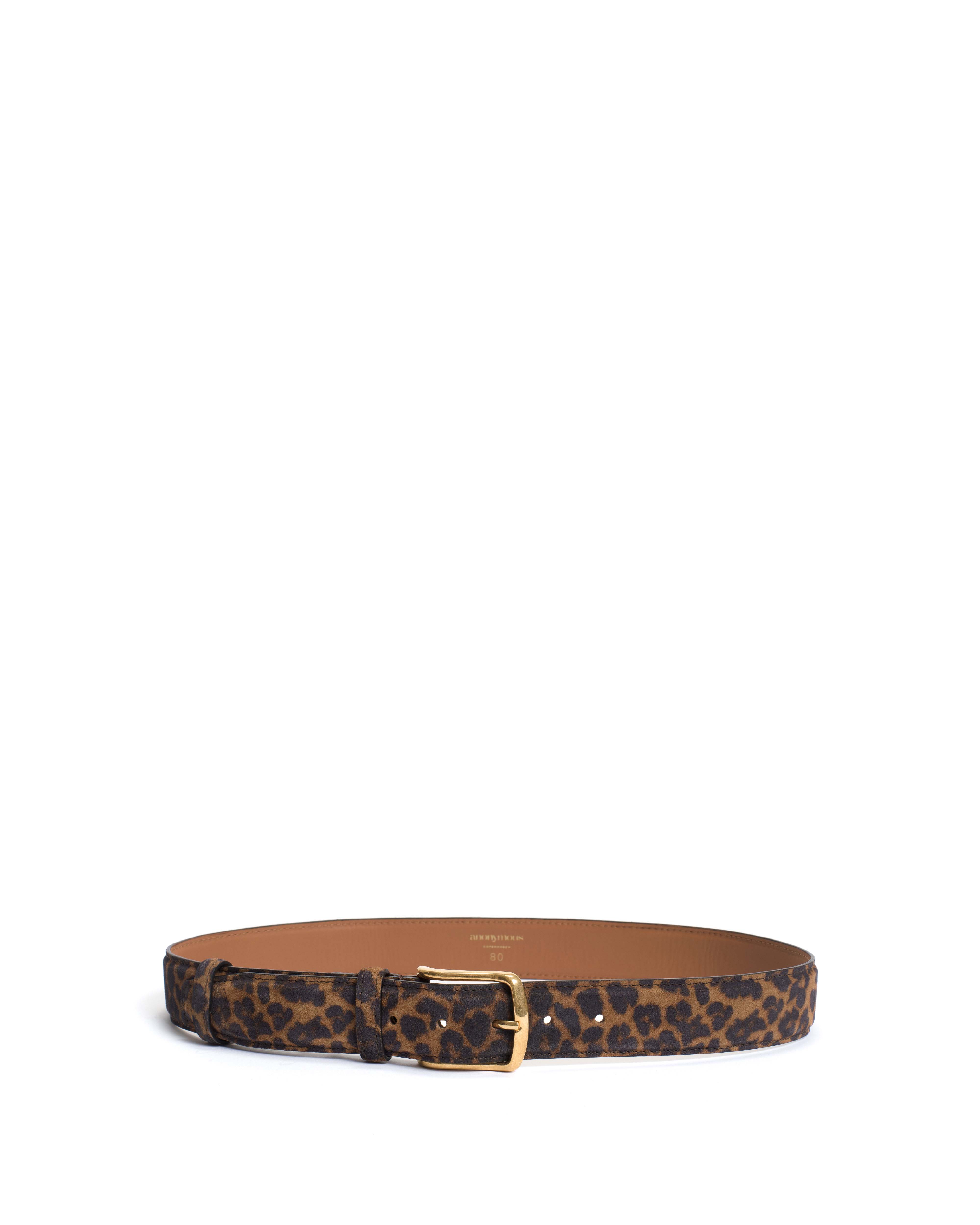 Quinn classic unisex leather belt Calf suede print & metal Leopard & gold buckle