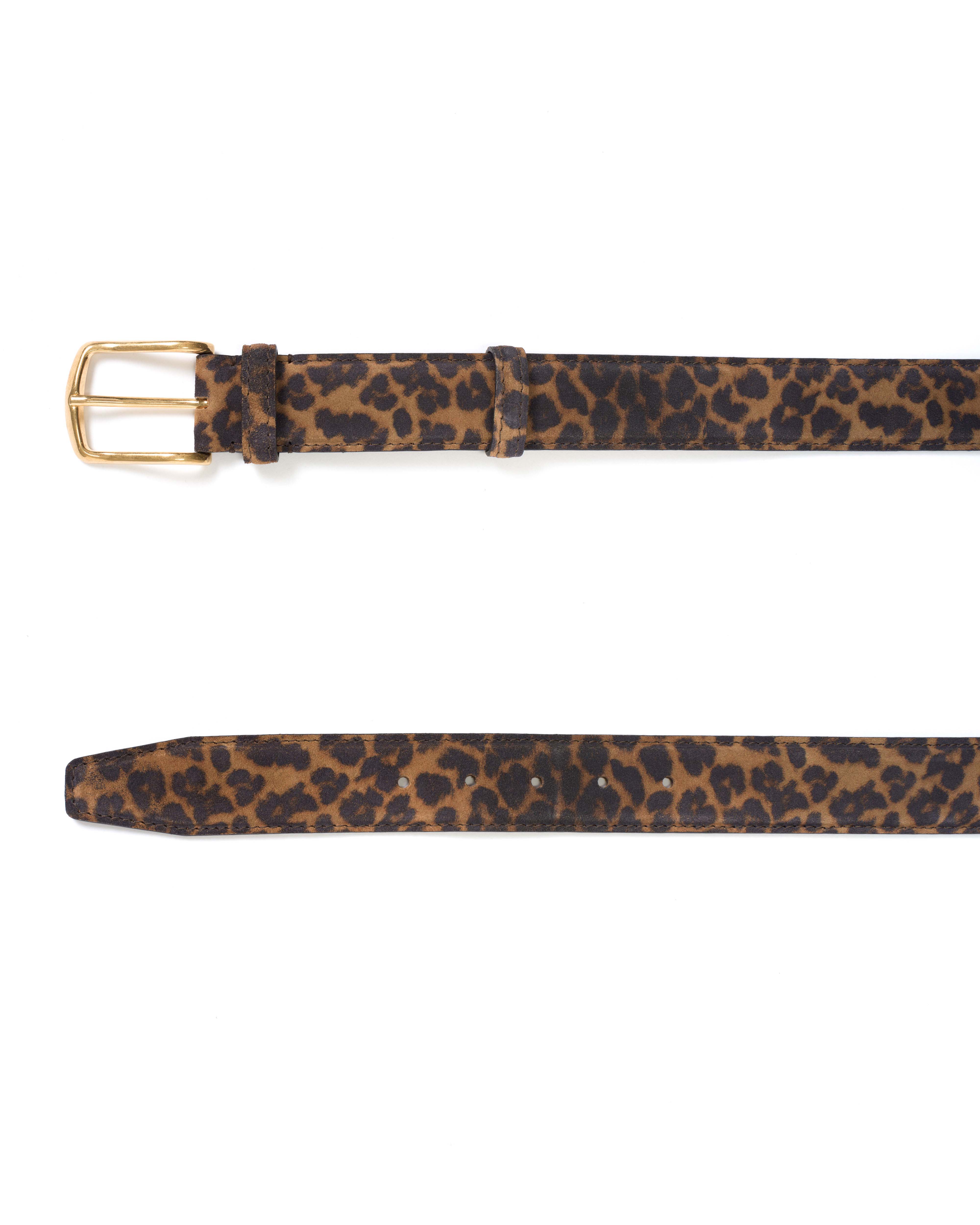 Quinn classic unisex leather belt Calf suede print & metal Leopard & gold buckle