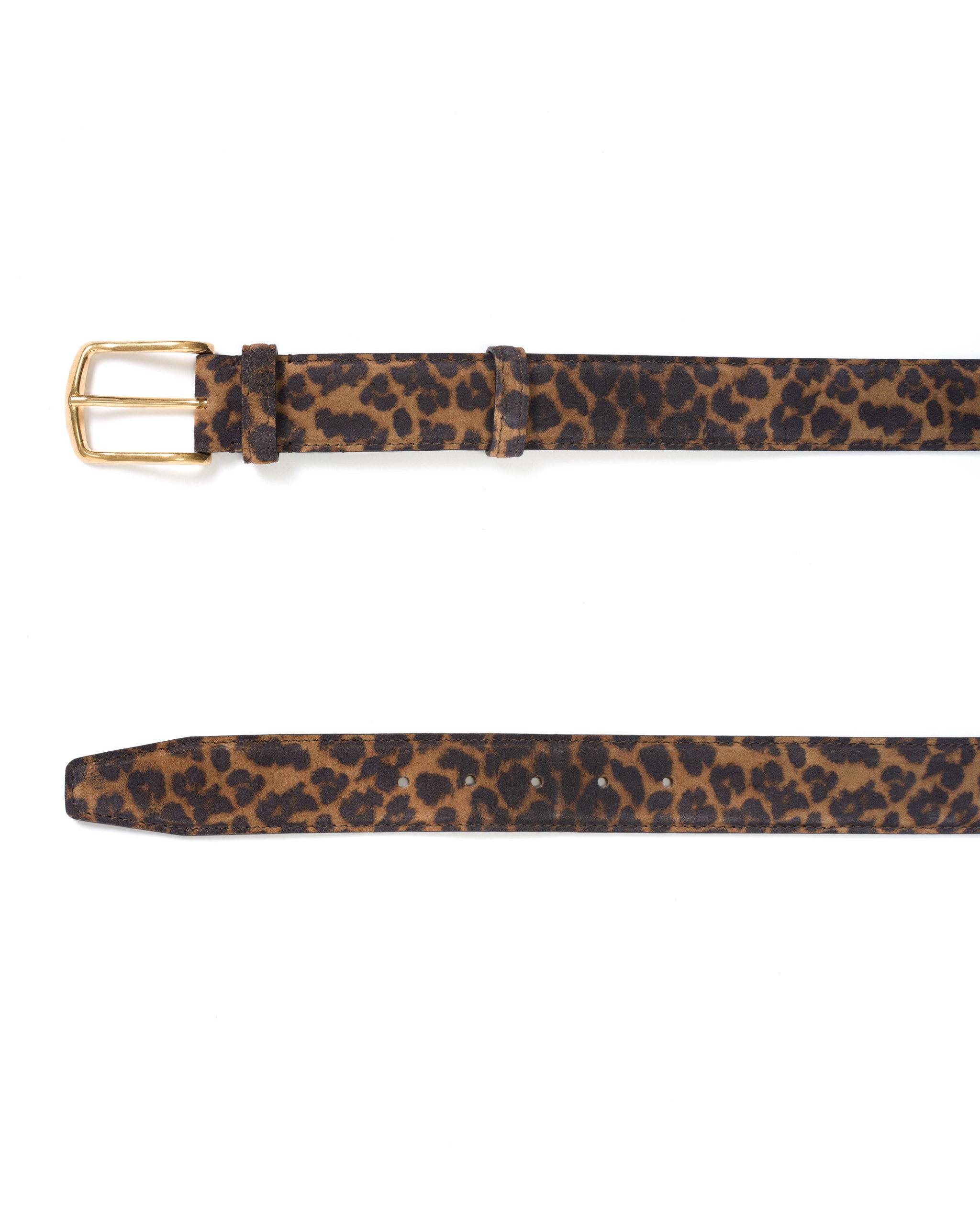 Quinn classic unisex leather belt Calf suede print Leopard & gold buckle - Anonymous Copenhagen