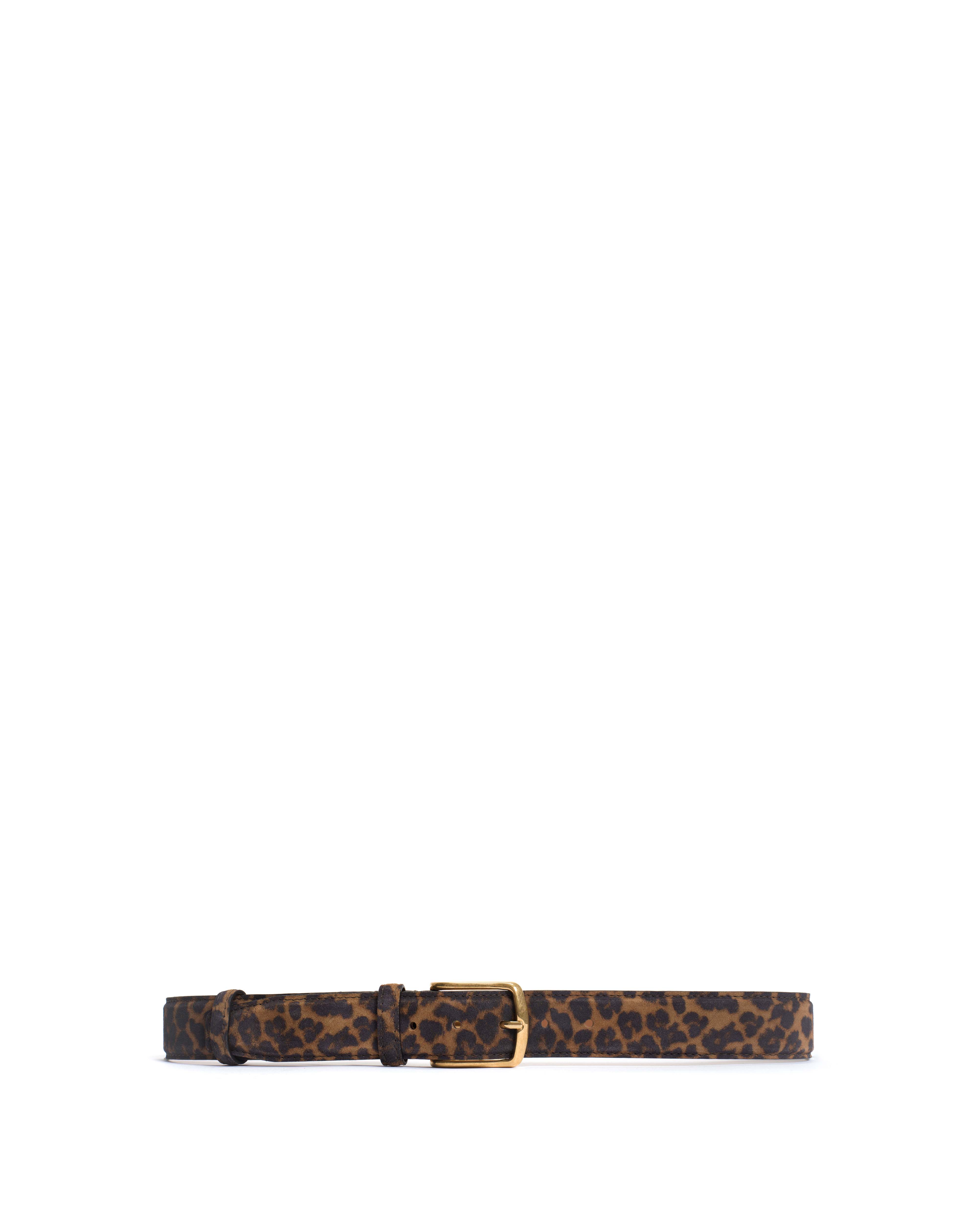 Quinn classic unisex leather belt Calf suede print & metal Leopard & gold buckle