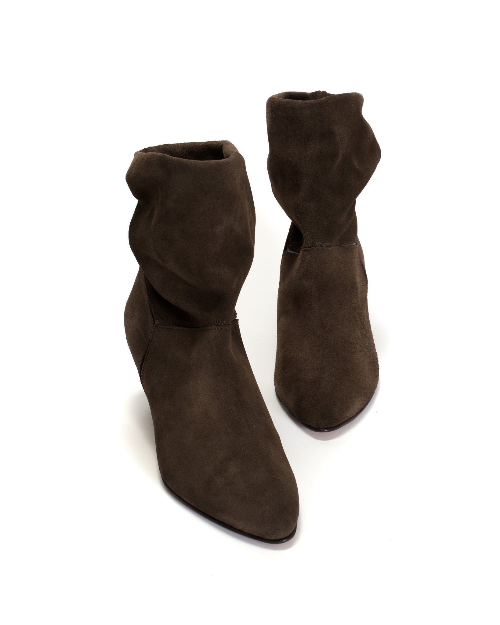 Jassi 50 stiletto Calf suede & sleek leather Coffee brown & dark taupe - Anonymous Copenhagen