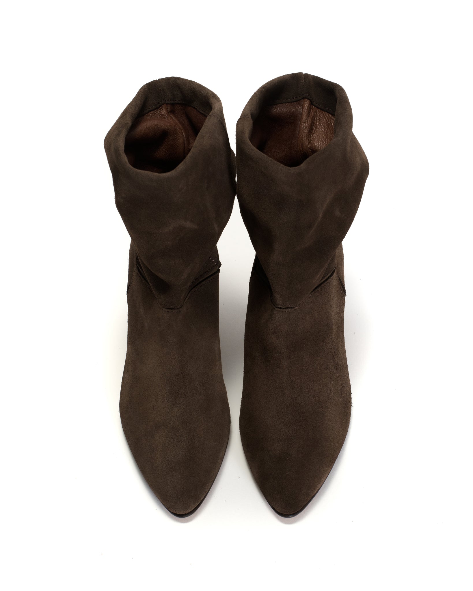 Jassi 50 stiletto Calf suede & sleek leather Coffee brown & dark taupe - Anonymous Copenhagen
