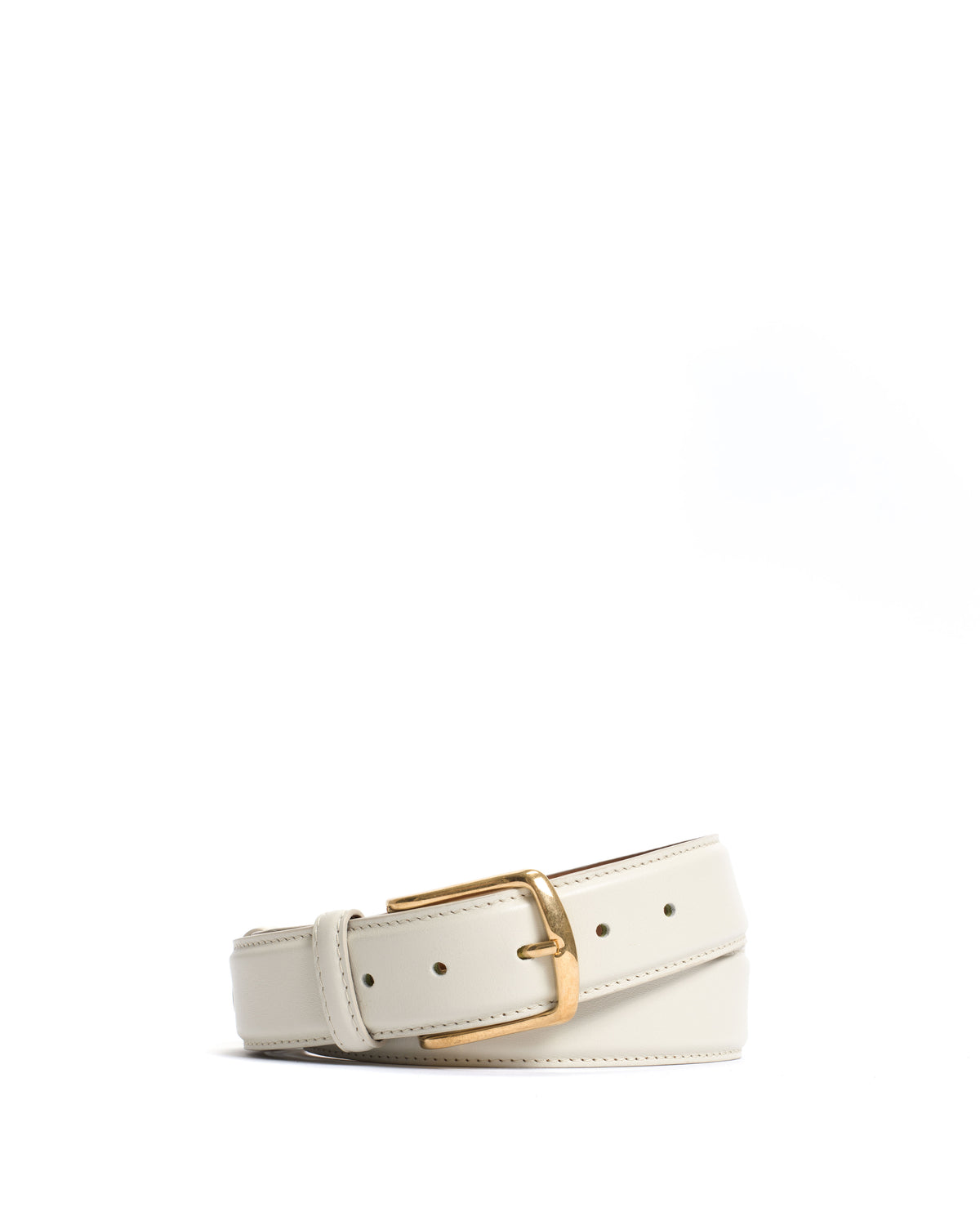 Quinn classic unisex leather belt Soft calf & metal Milk white & gold buckle