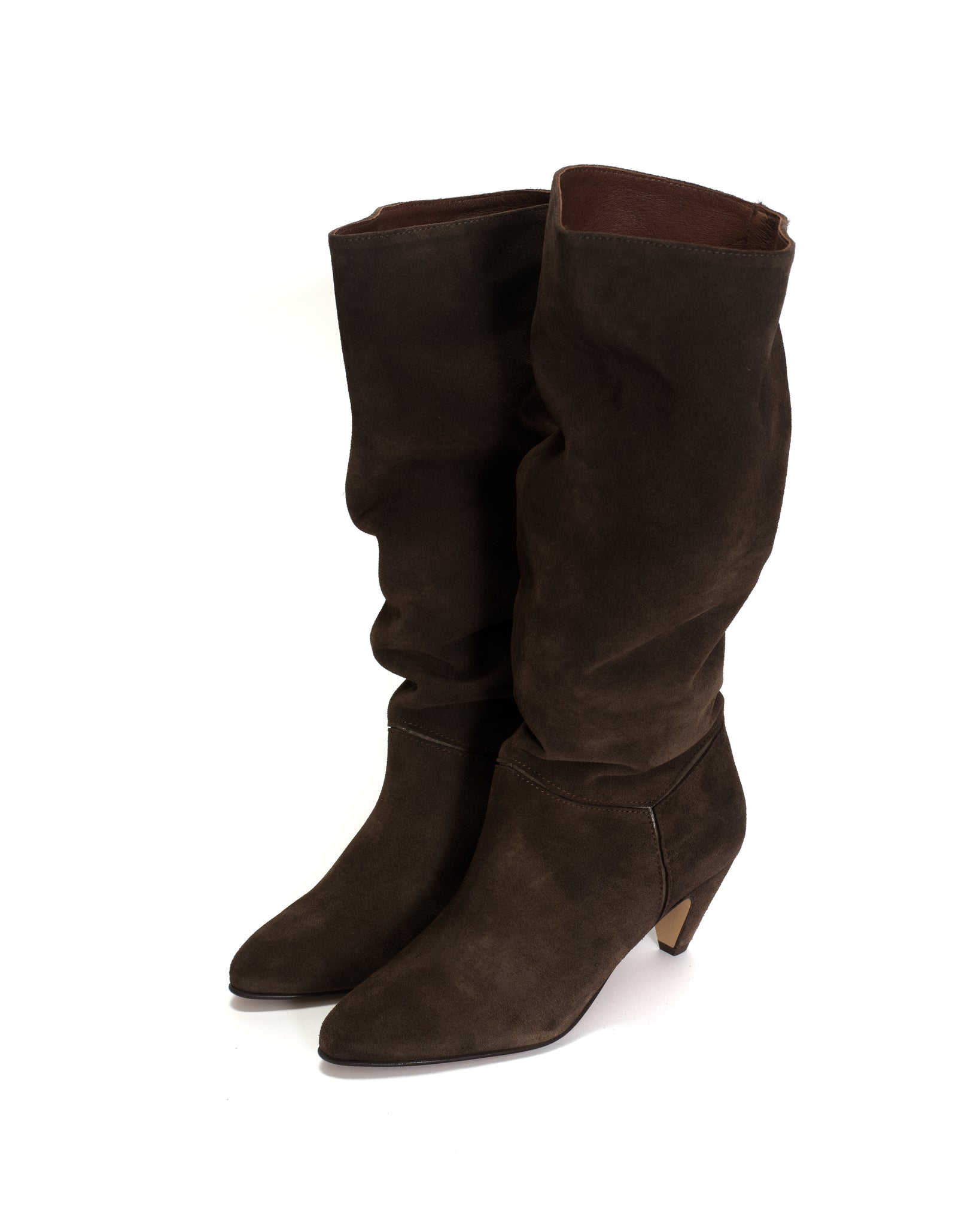 Jasmina 50 stiletto Calf suede & sleek leather Coffee brown & dark taupe - Anonymous Copenhagen