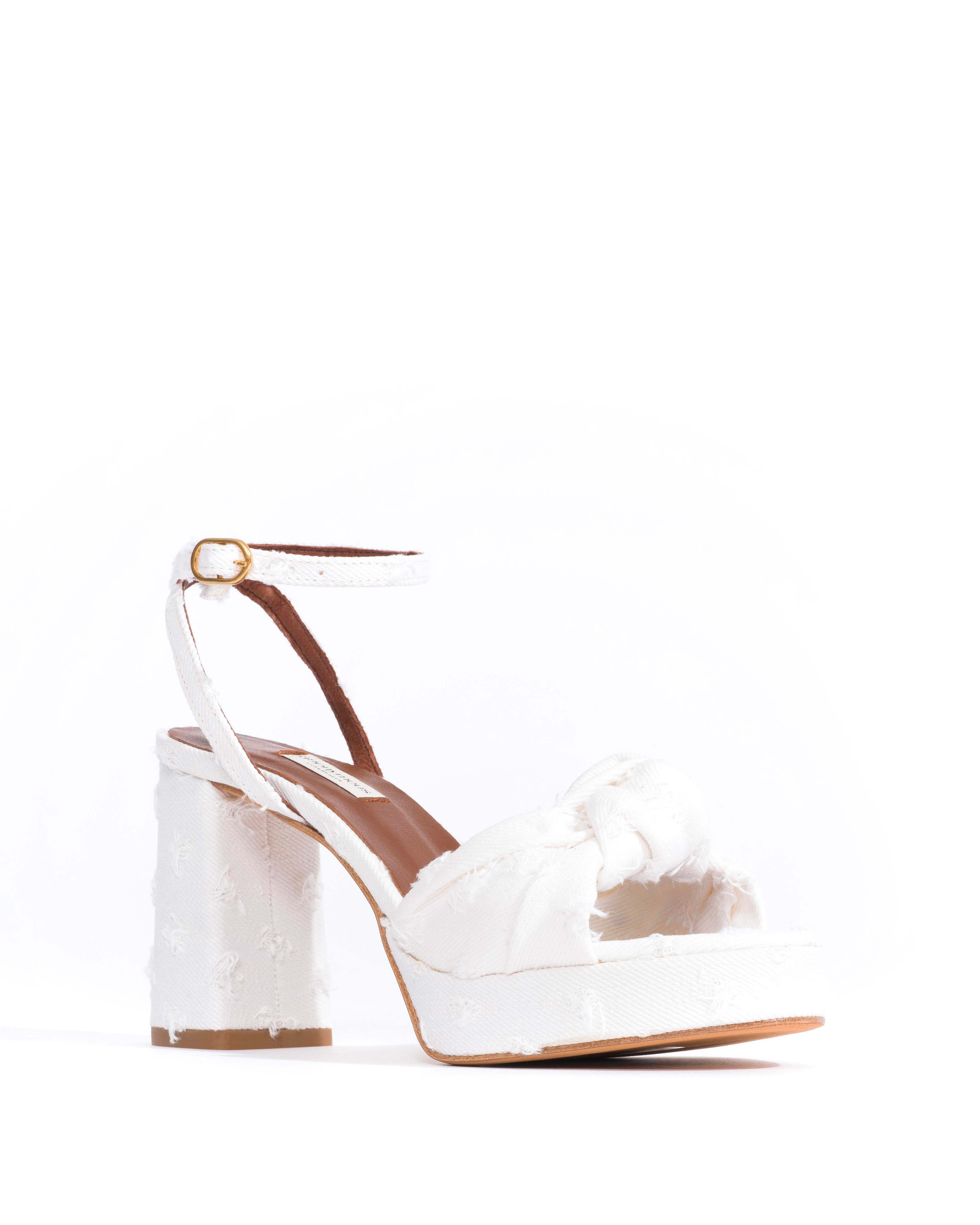 Aliza 85 platform Denim Distressed washed white