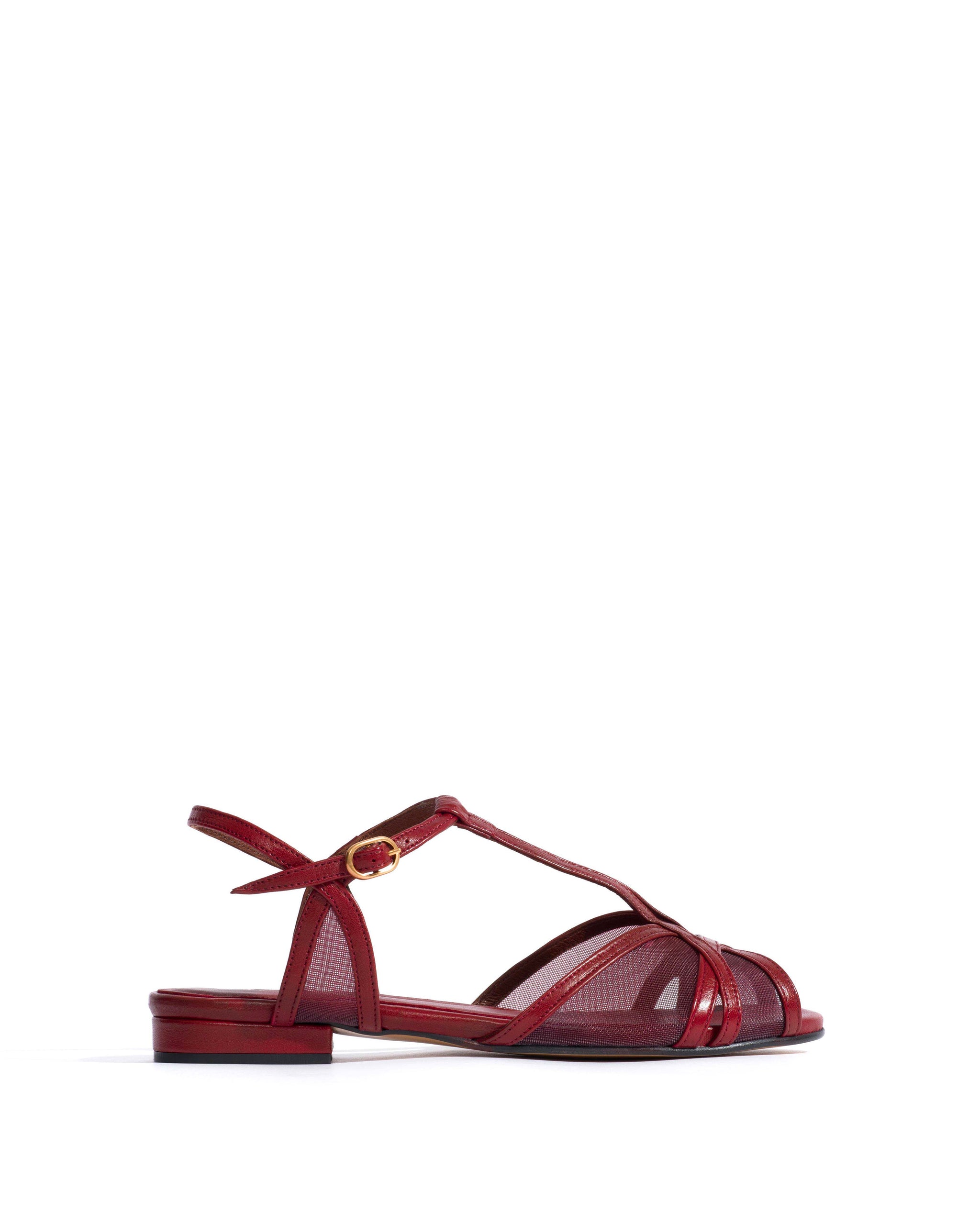 Therese 20 mesh Shiny lamb & mesh Pomegranate - Anonymous Copenhagen Flat sandals