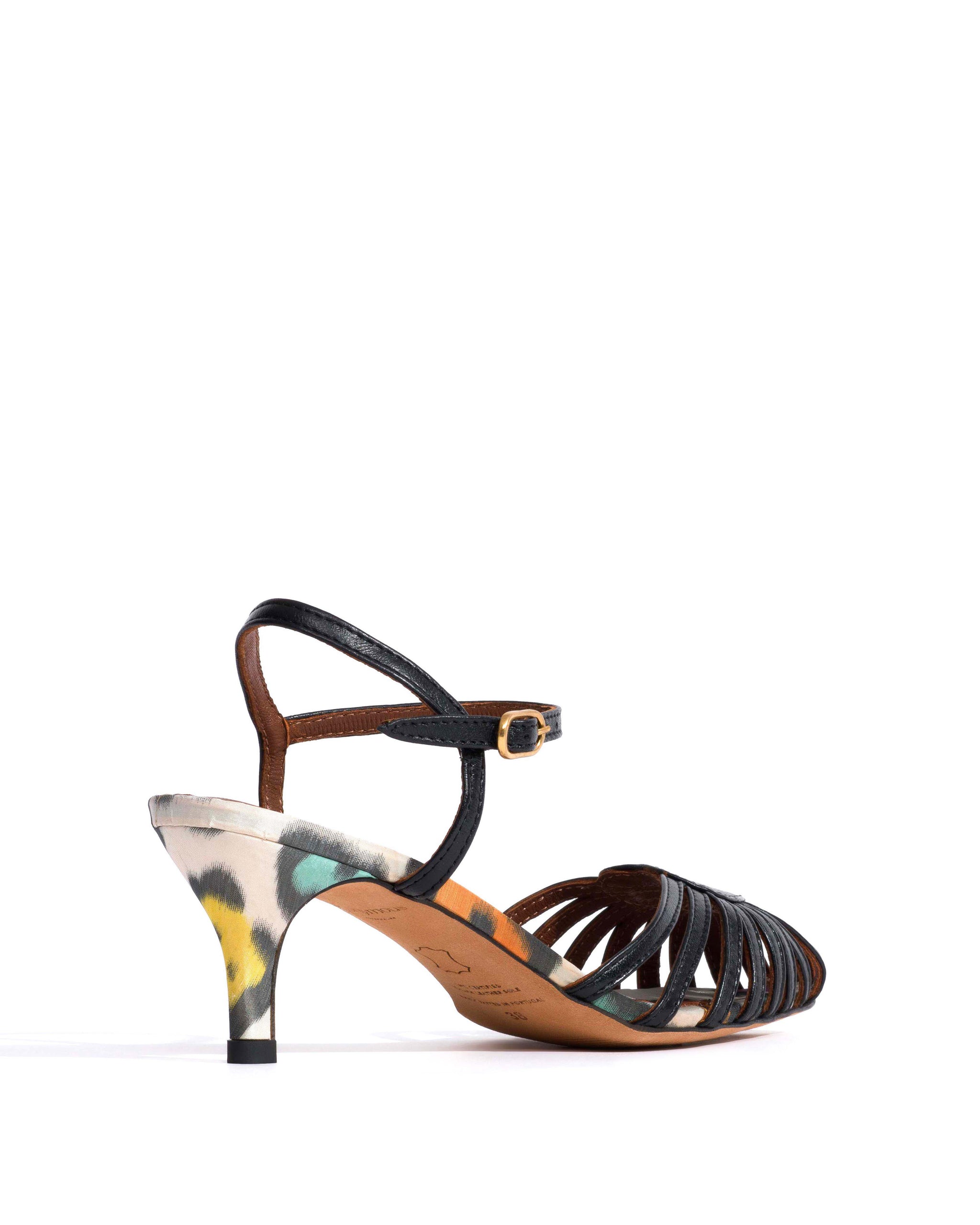 Keesha 55 Shiny lamb & satin print Black & multicolor leopard - Anonymous Copenhagen Heels