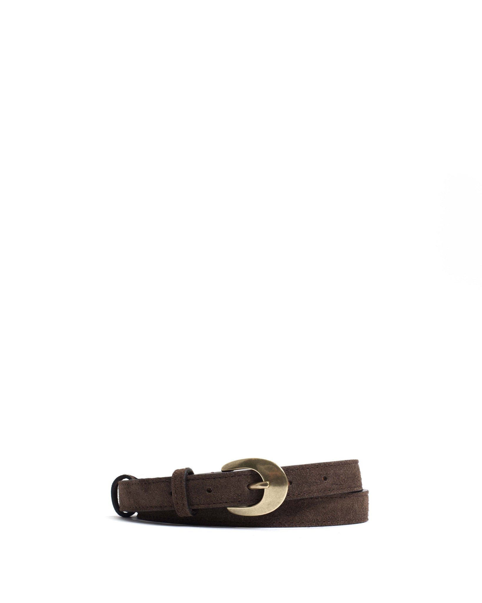 Aris unisex leather belt Calf suede Coffee brown & gold buckle - Anonymous Copenhagen