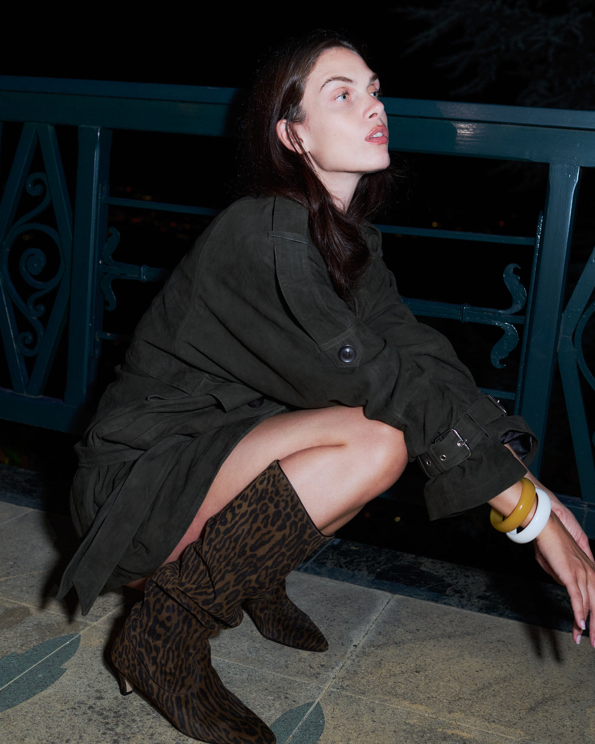 Hillerie 40 stiletto Calf suede print & sleek leather Jaguar & black