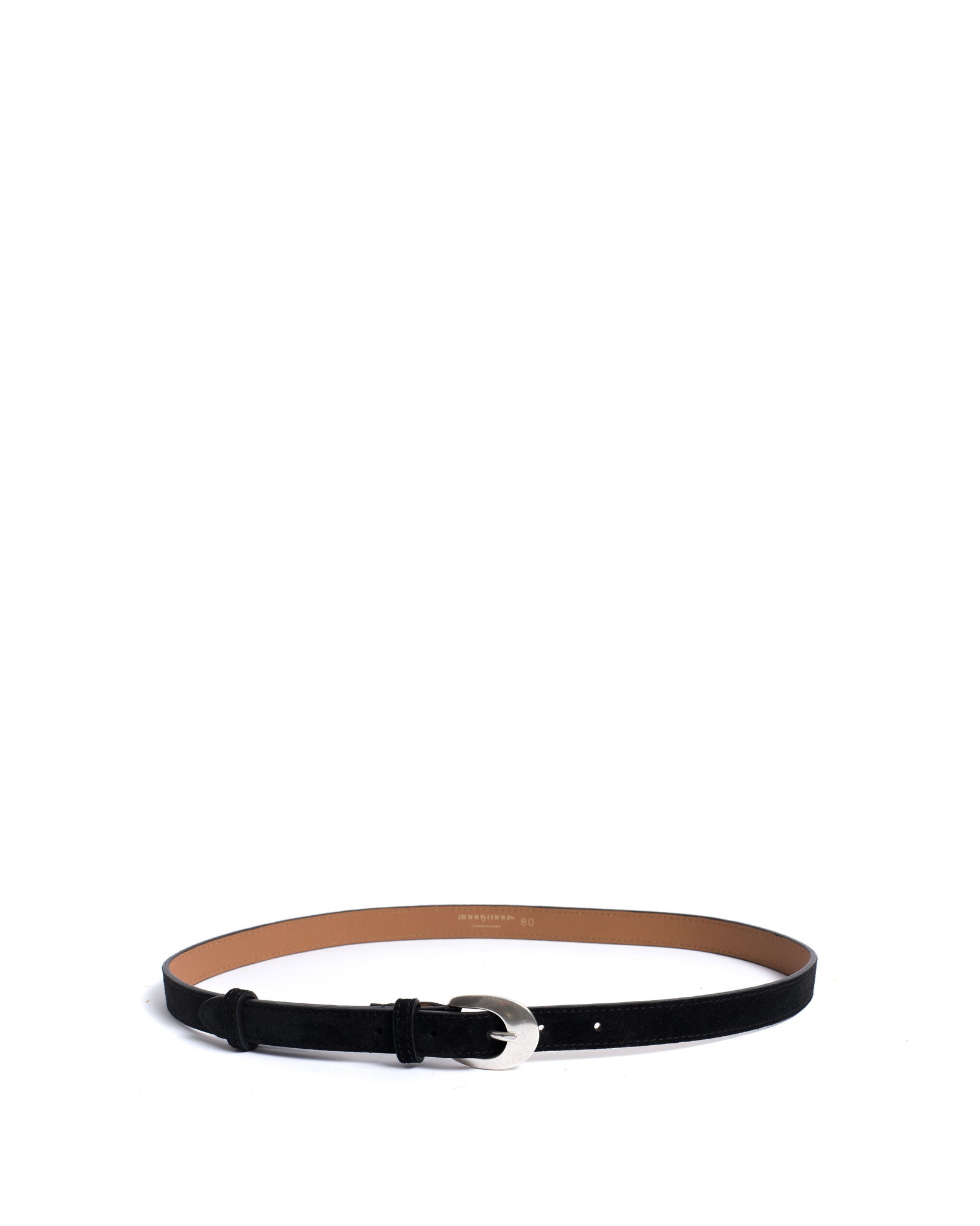 Aris unisex leather belt Calf suede Black & silver buckle - Anonymous Copenhagen