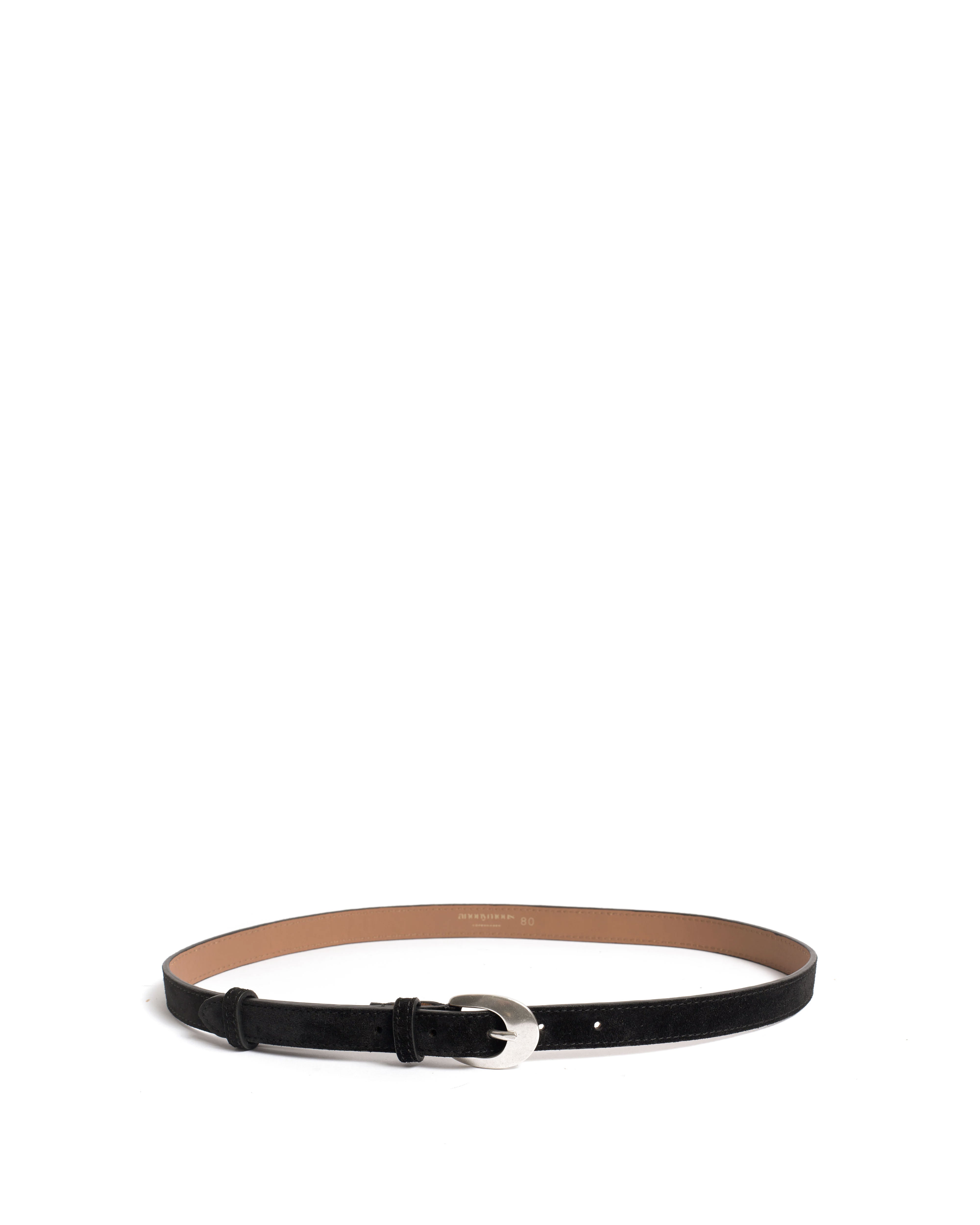 Aris unisex leather belt Calf suede & metal Black & silver buckle
