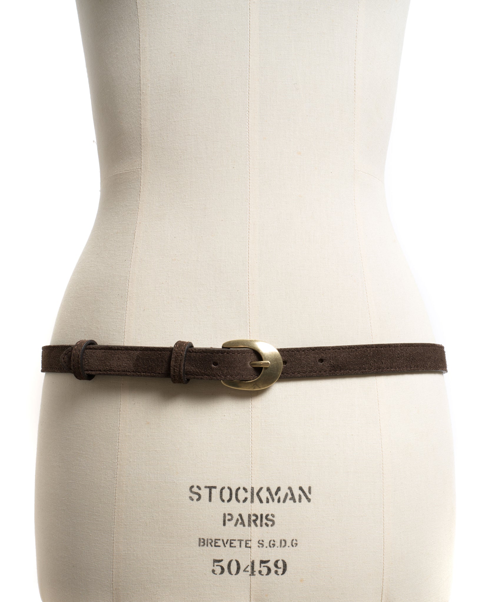 Aris unisex leather belt Calf suede Coffee brown & gold buckle - Anonymous Copenhagen