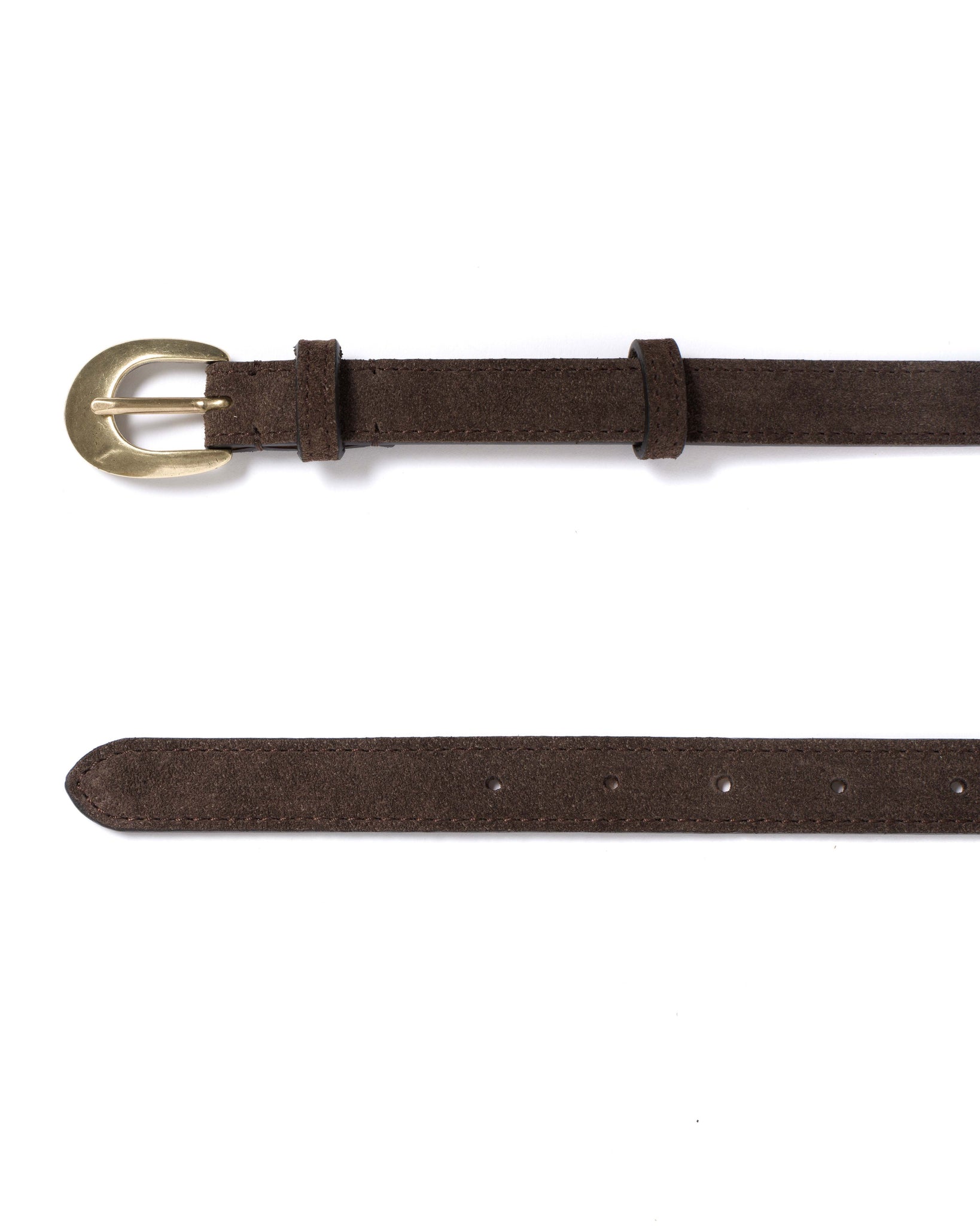 Aris unisex leather belt Calf suede Coffee brown & gold buckle - Anonymous Copenhagen