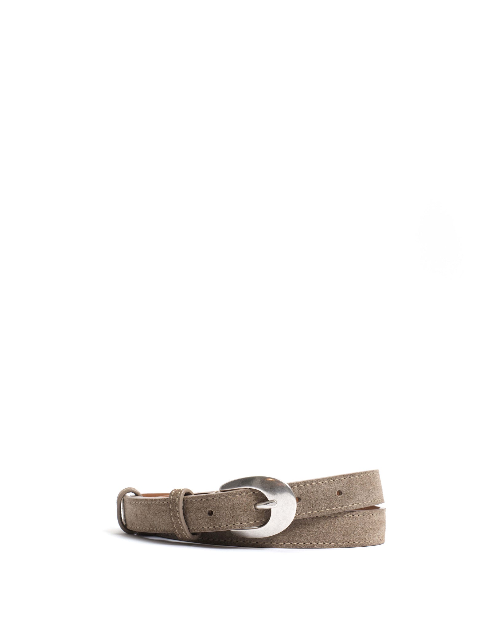 Aris unisex leather belt Calf suede Mushroom & silver buckle - Anonymous Copenhagen