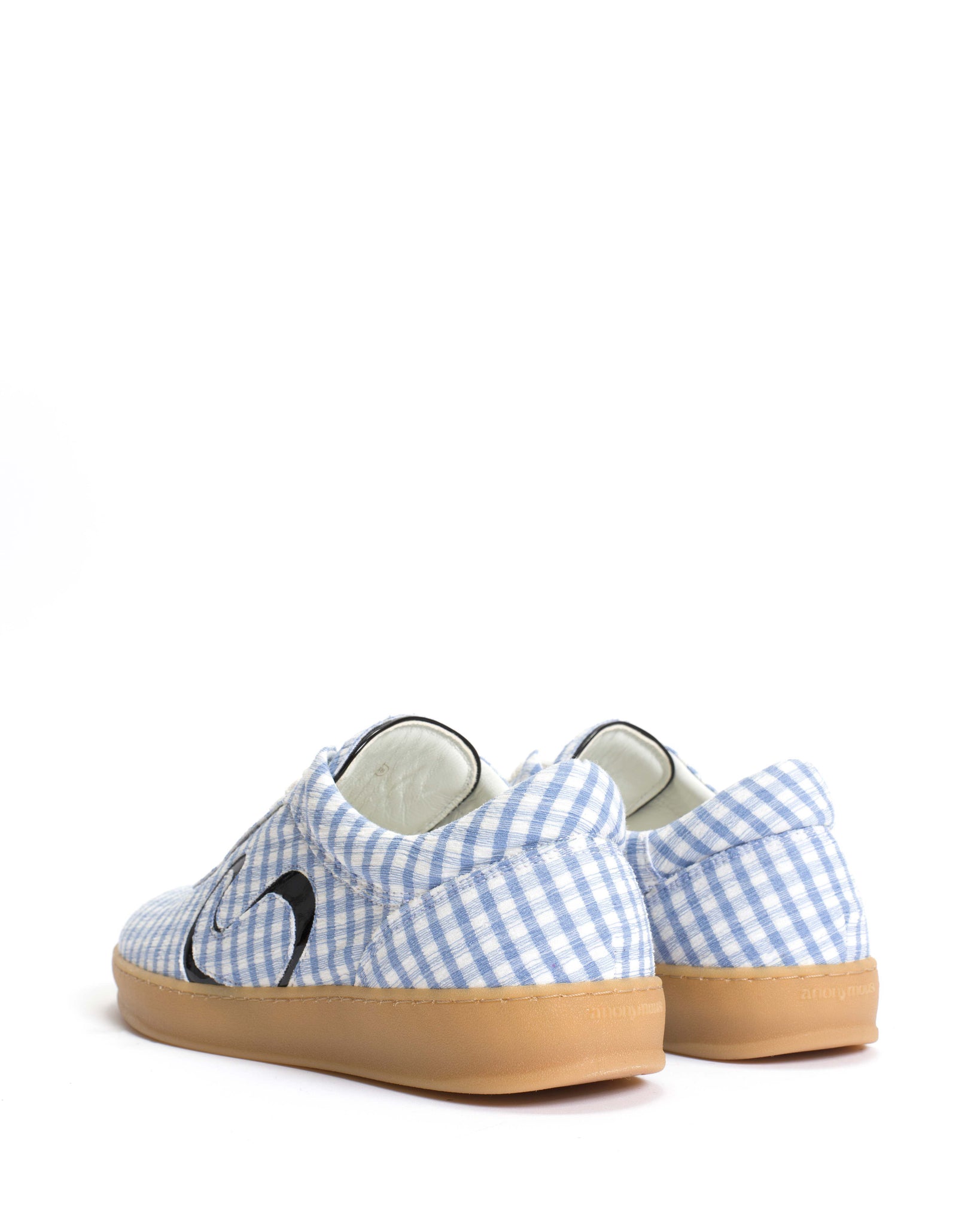 Blaire Pleated gingham & polished soft calf Bubble blue & black - Anonymous Copenhagen