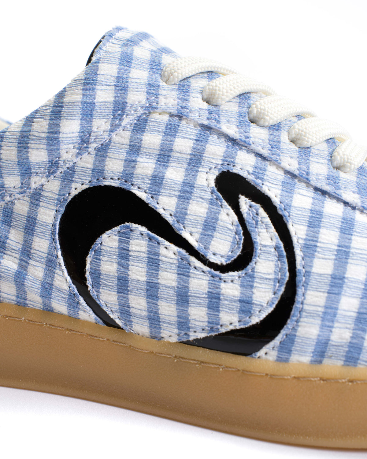 Blaire Pleated gingham & polished soft calf Bubble blue & black