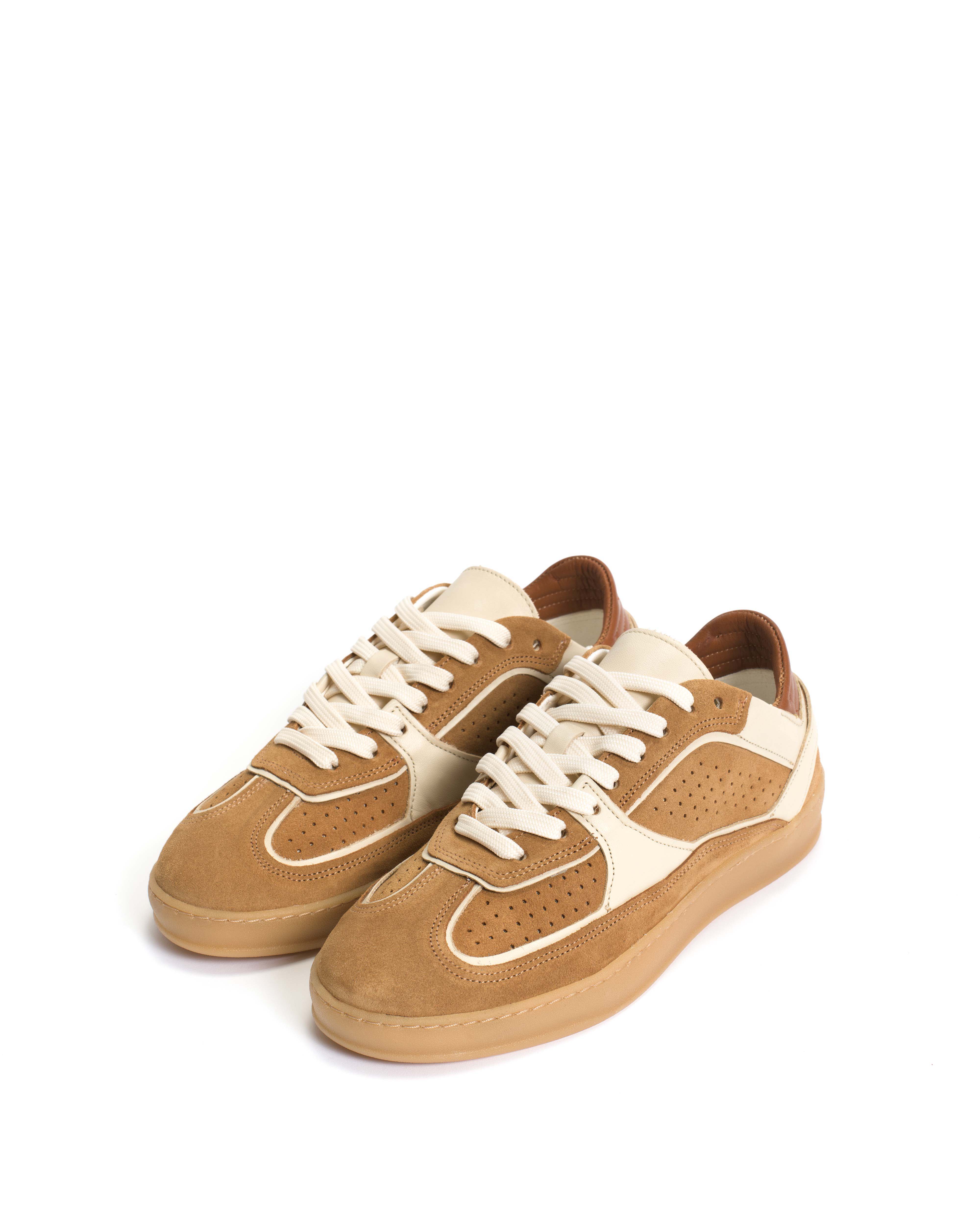 Dabbie Soft calf & suede leather White sand & bamboo brown & camel