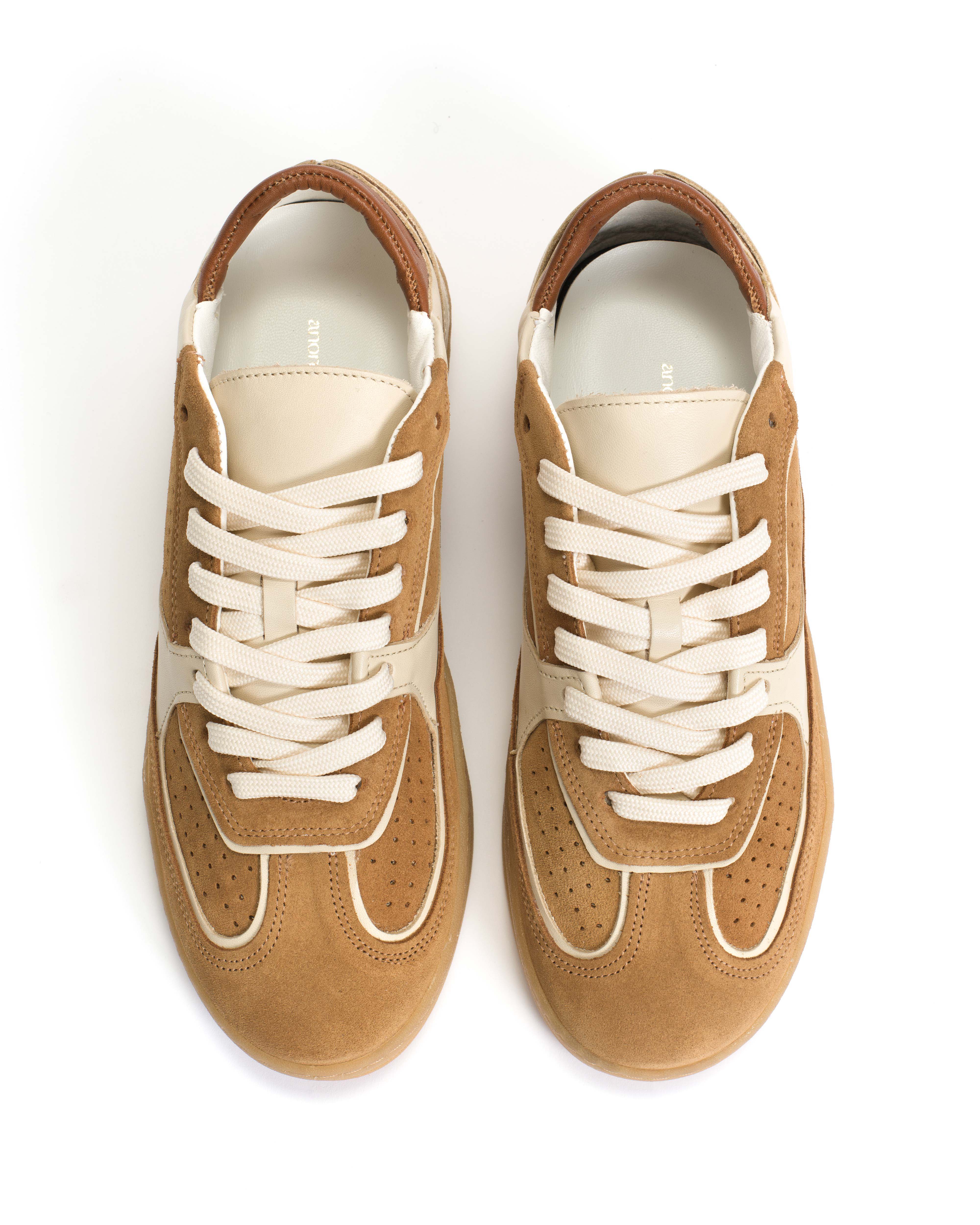 Dabbie Soft calf & suede leather White sand & bamboo brown & camel
