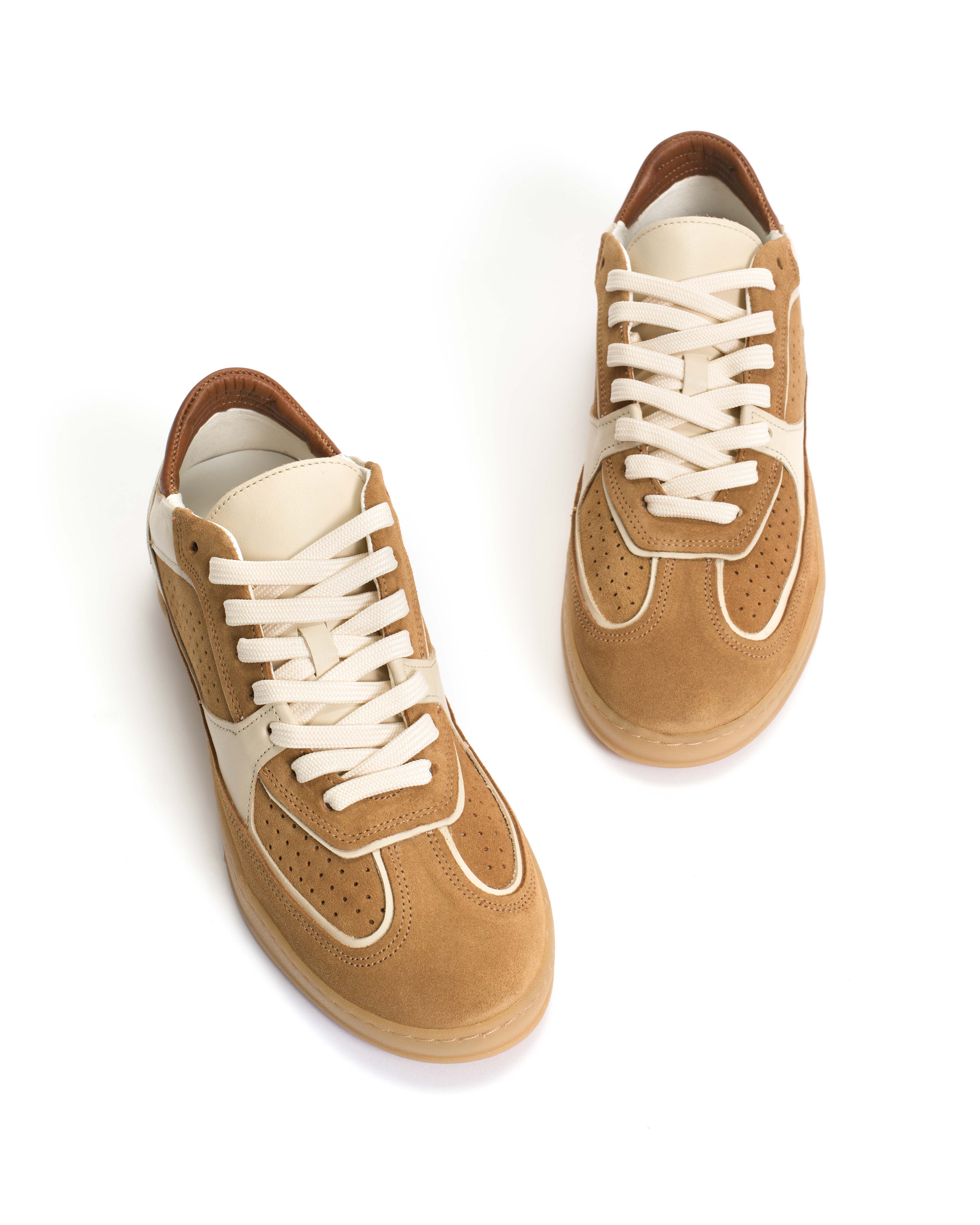 Dabbie Soft calf & suede leather White sand & bamboo brown & camel