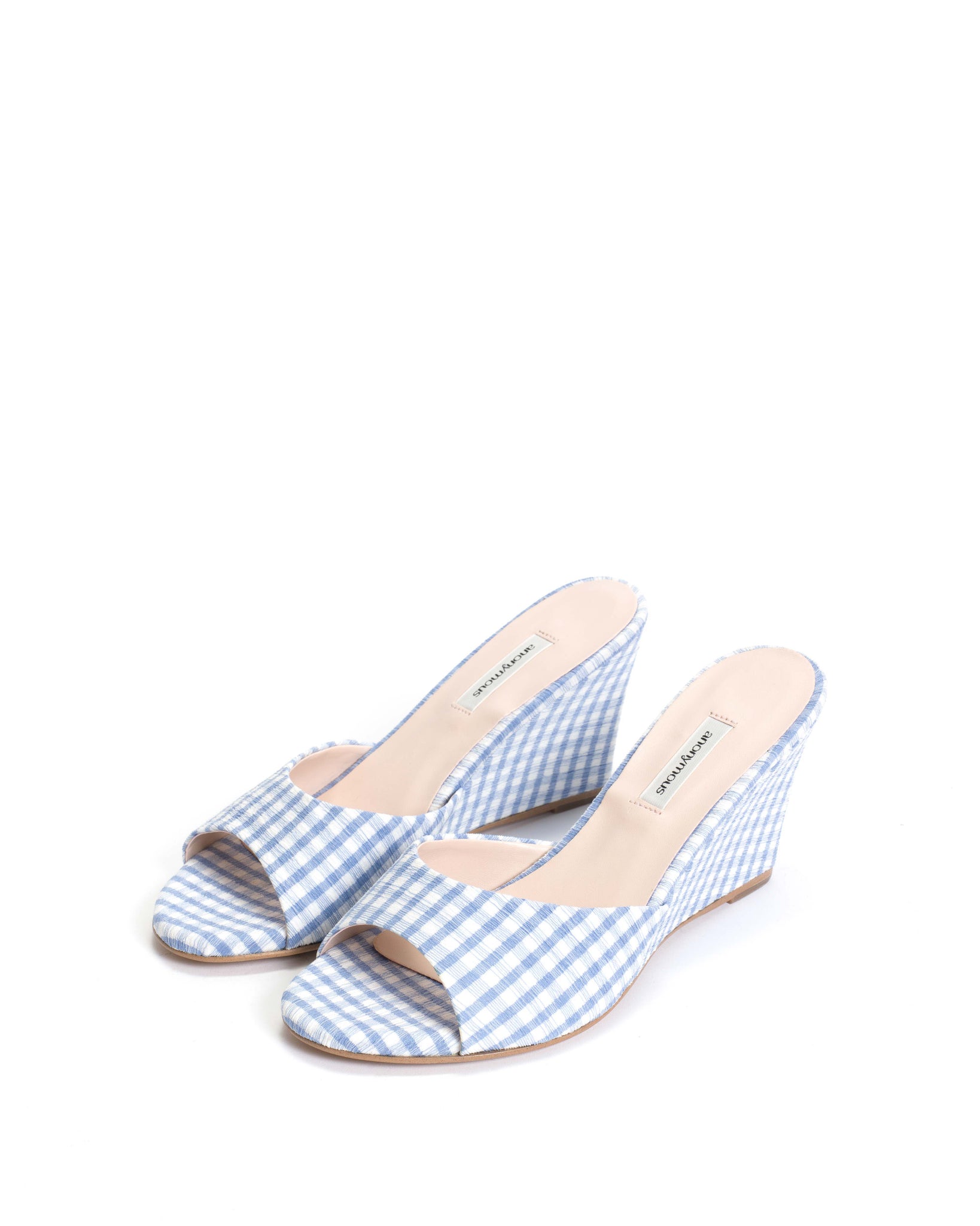 Gwen 75 wedge Pleated gingham vegan Bubble blue - Anonymous Copenhagen