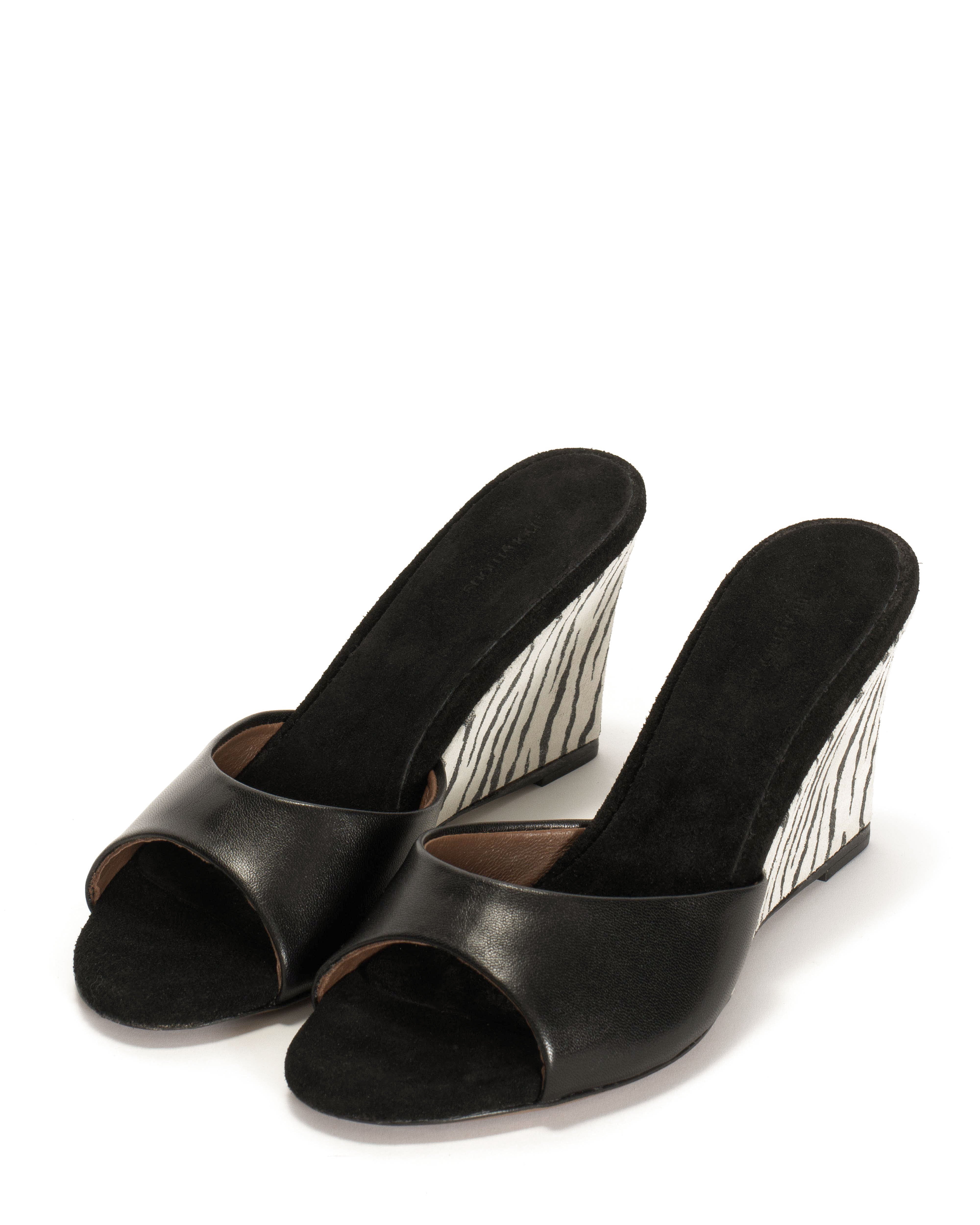 Gwen 75 wedge Shiny lamb & dual color Black & zebra