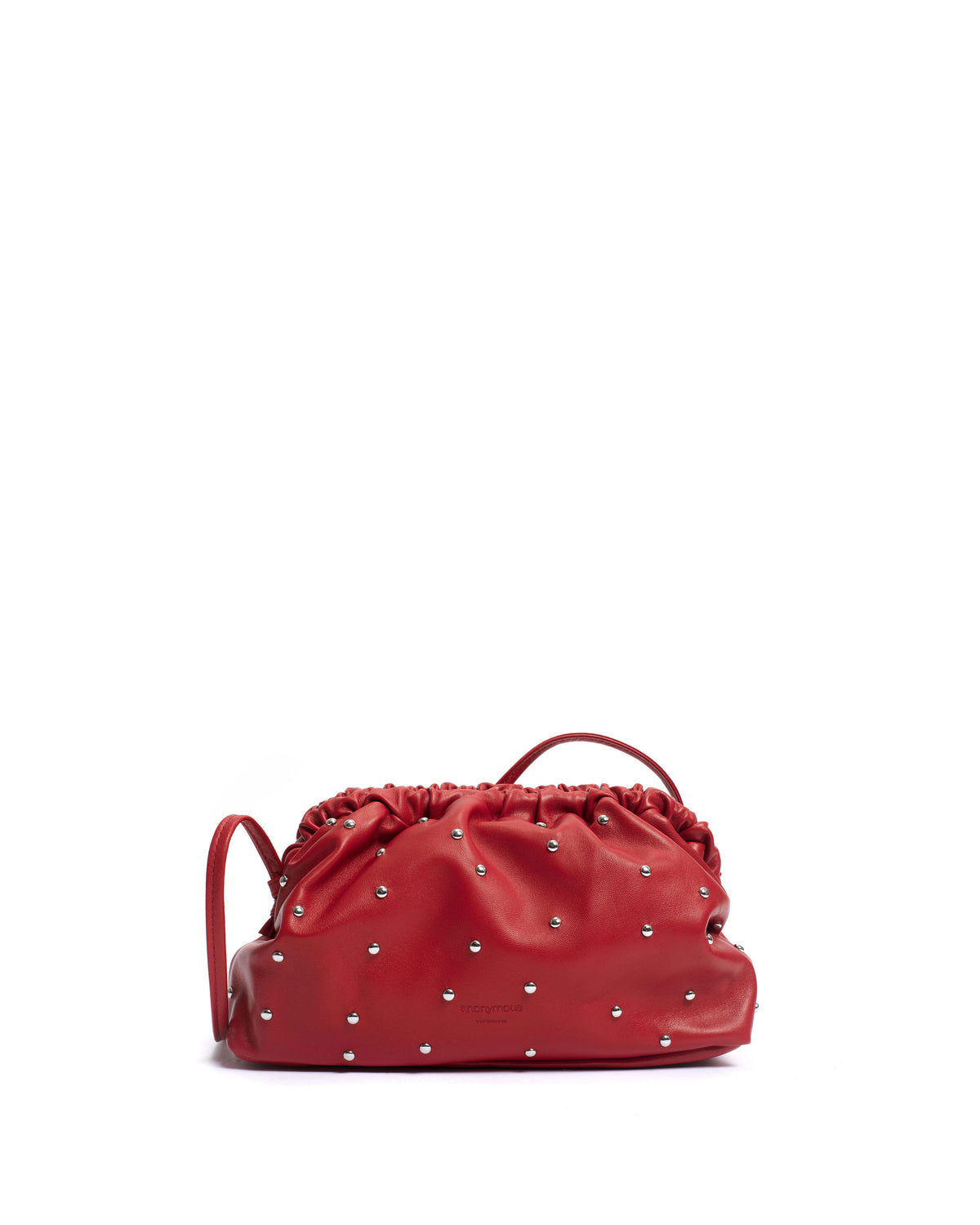 Hally classic cloud bag Stud-embellished shiny lamb Ruby red & silver