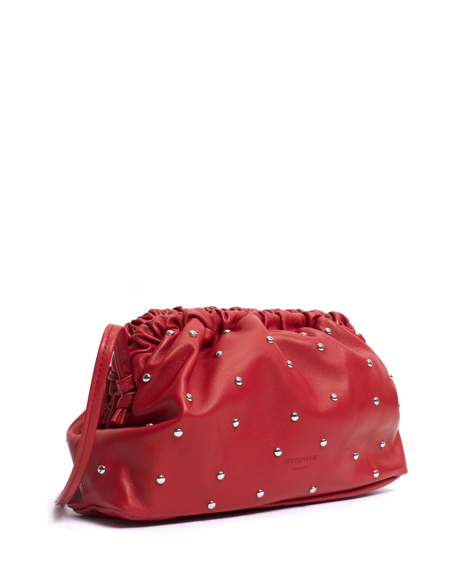 Hally grand cloud bag Stud-embellished shiny lamb Ruby red silver - Anonymous Copenhagen
