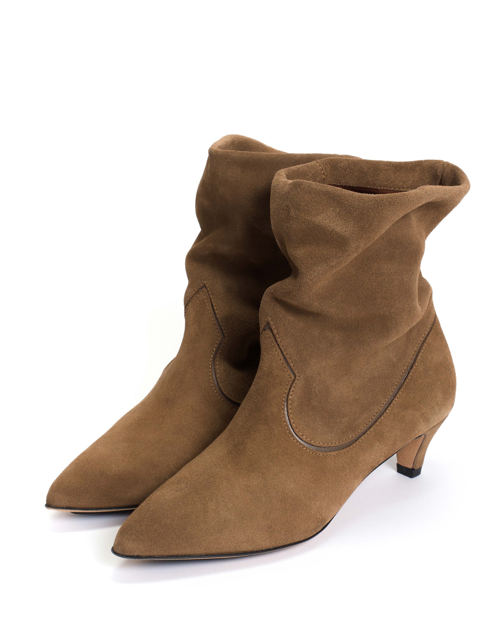 Hicha 40 stiletto Calf suede & sleek leather Cinnamon & dark taupe - Anonymous Copenhagen