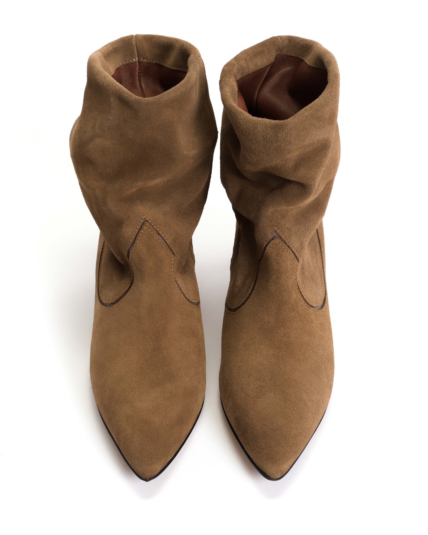 Hicha 40 stiletto Calf suede & sleek leather Cinnamon & dark taupe - Anonymous Copenhagen