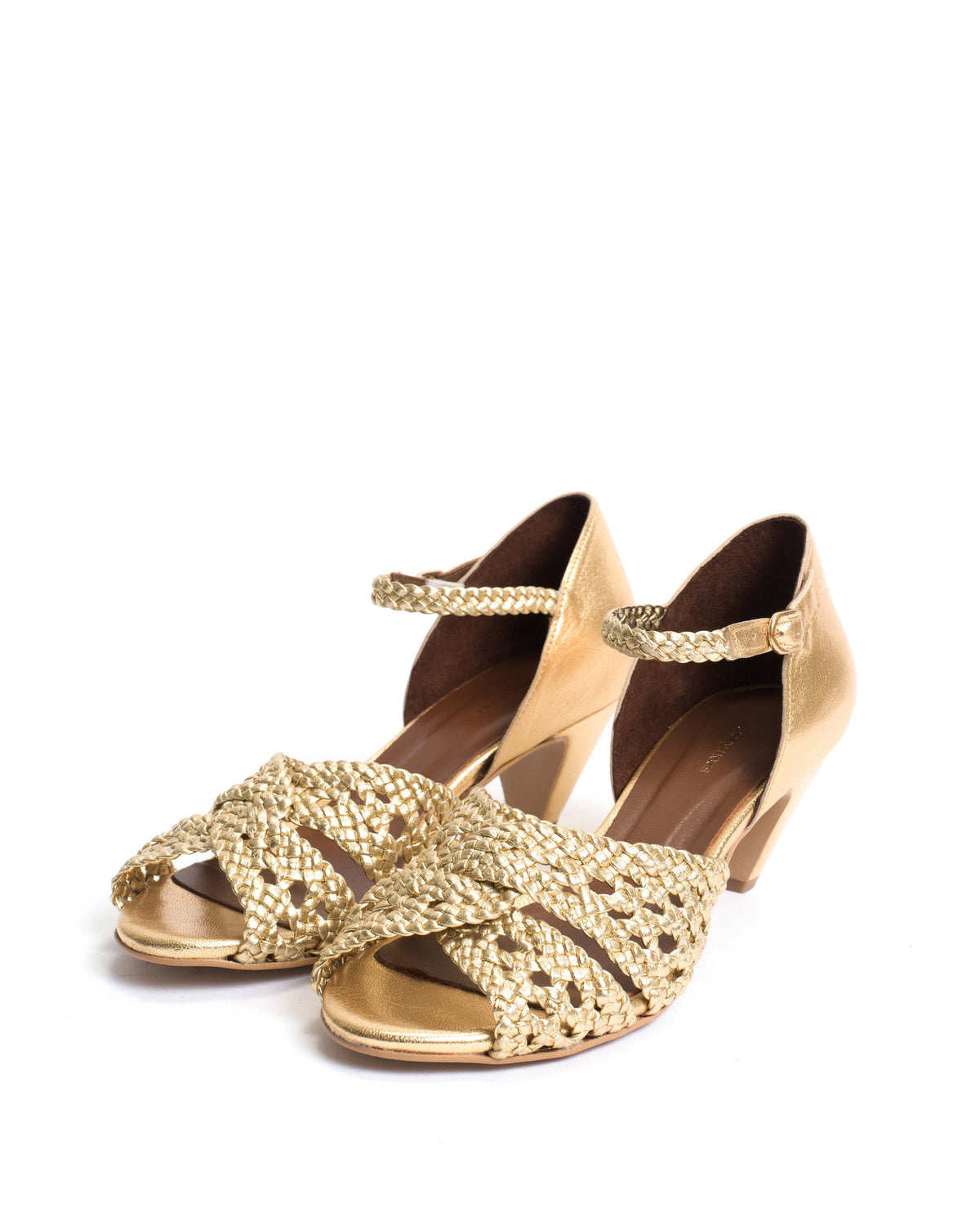 Olina 50 stiletto Hand-braided leather Gold
