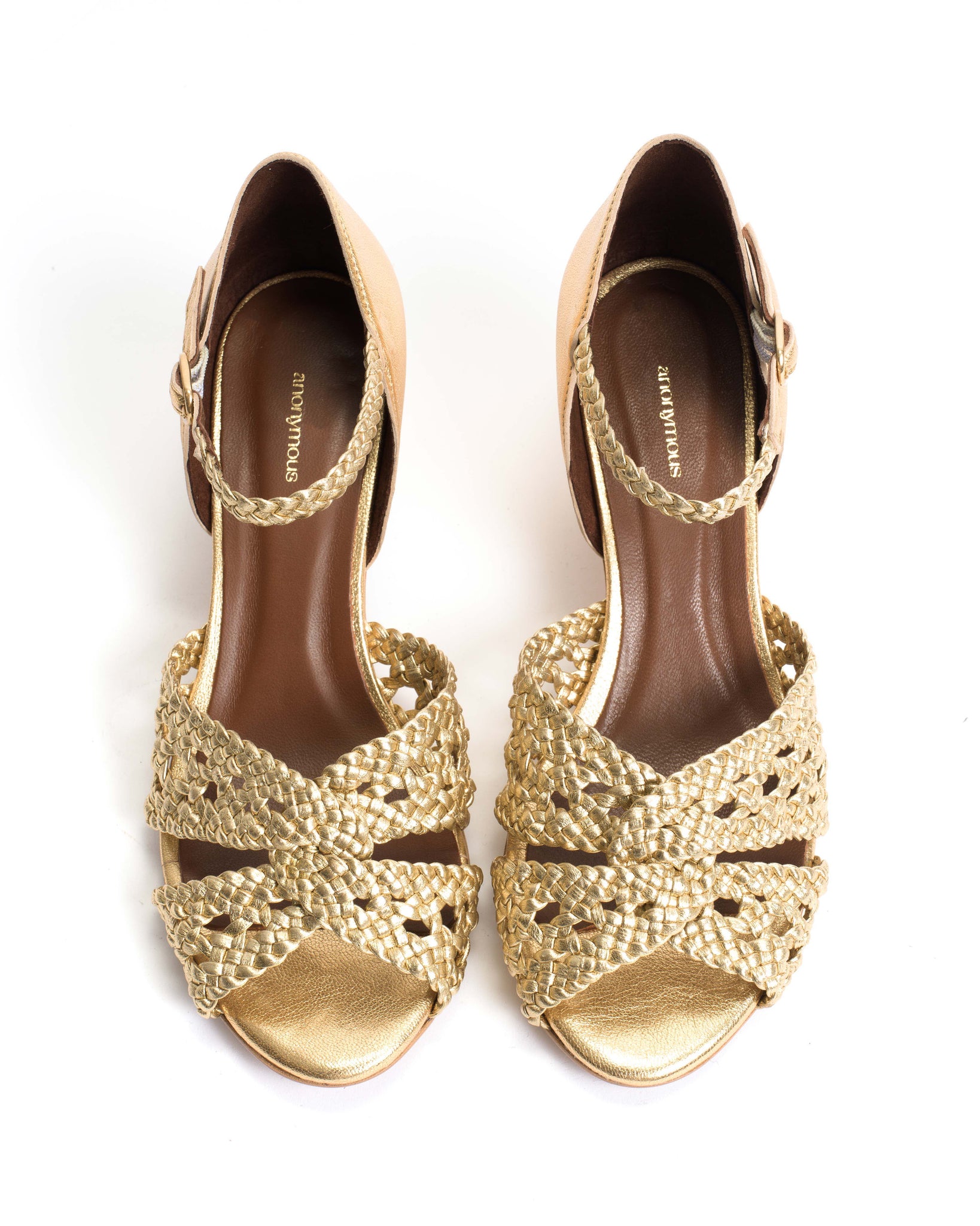 Olina 50 stiletto Hand-braided leather Gold - Anonymous Copenhagen