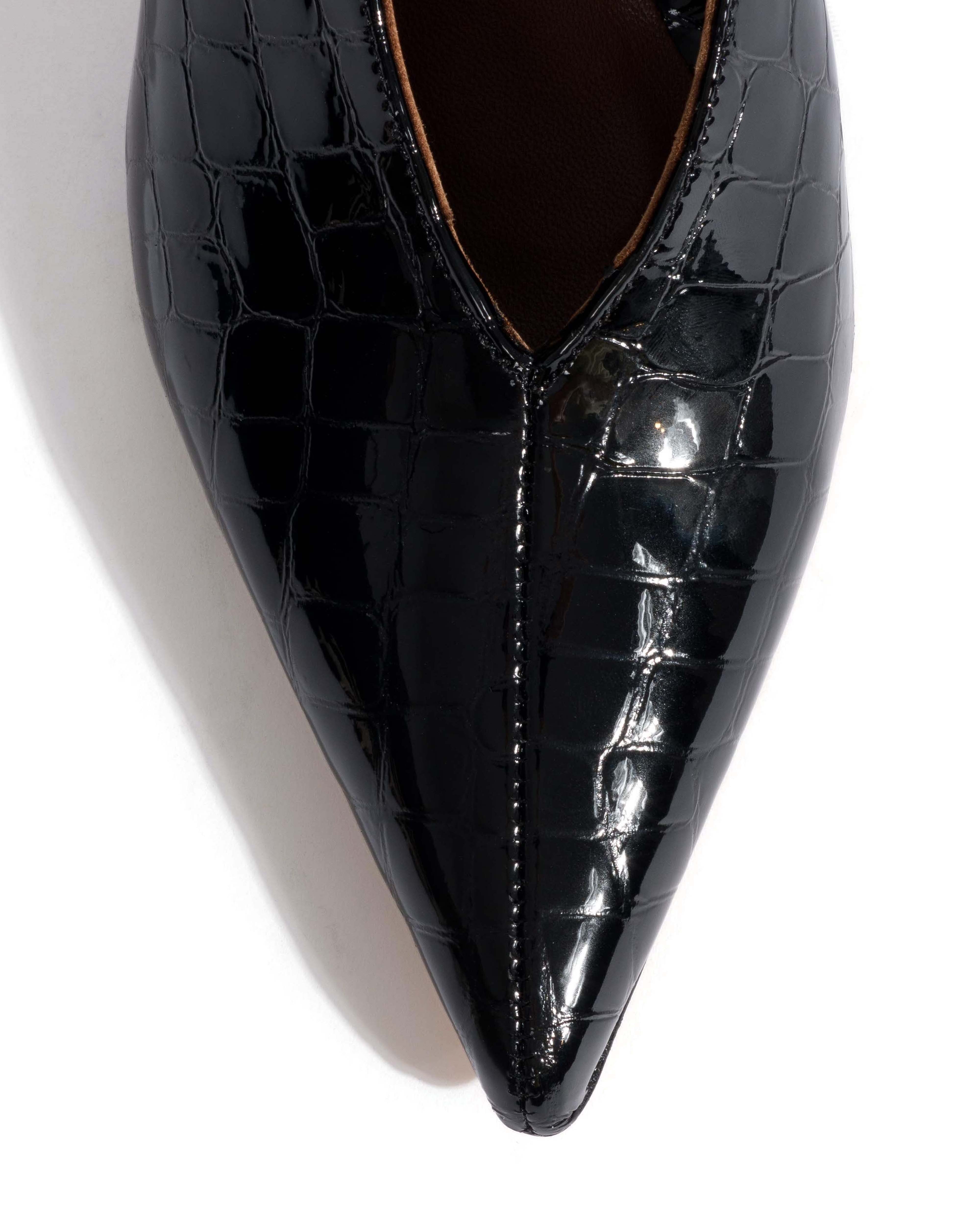 Phia 55 pin Polished croco calf Black