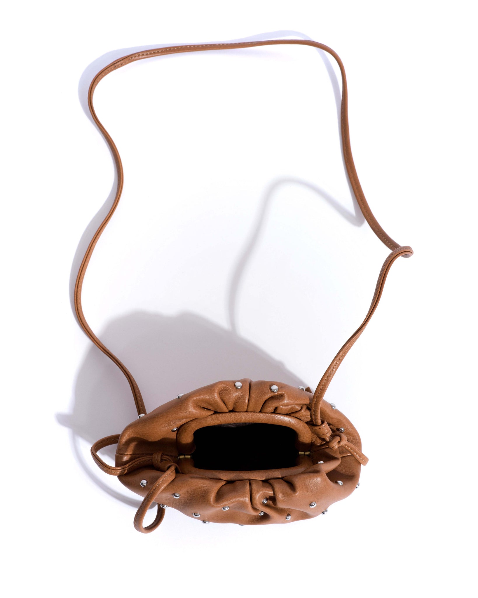 Enuice petite purse Stud-embellished silky lamb Camel silver