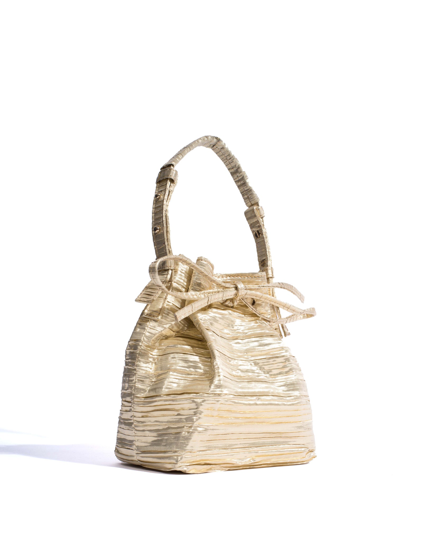 Kacey petite bucket bag Pleated satin Gold