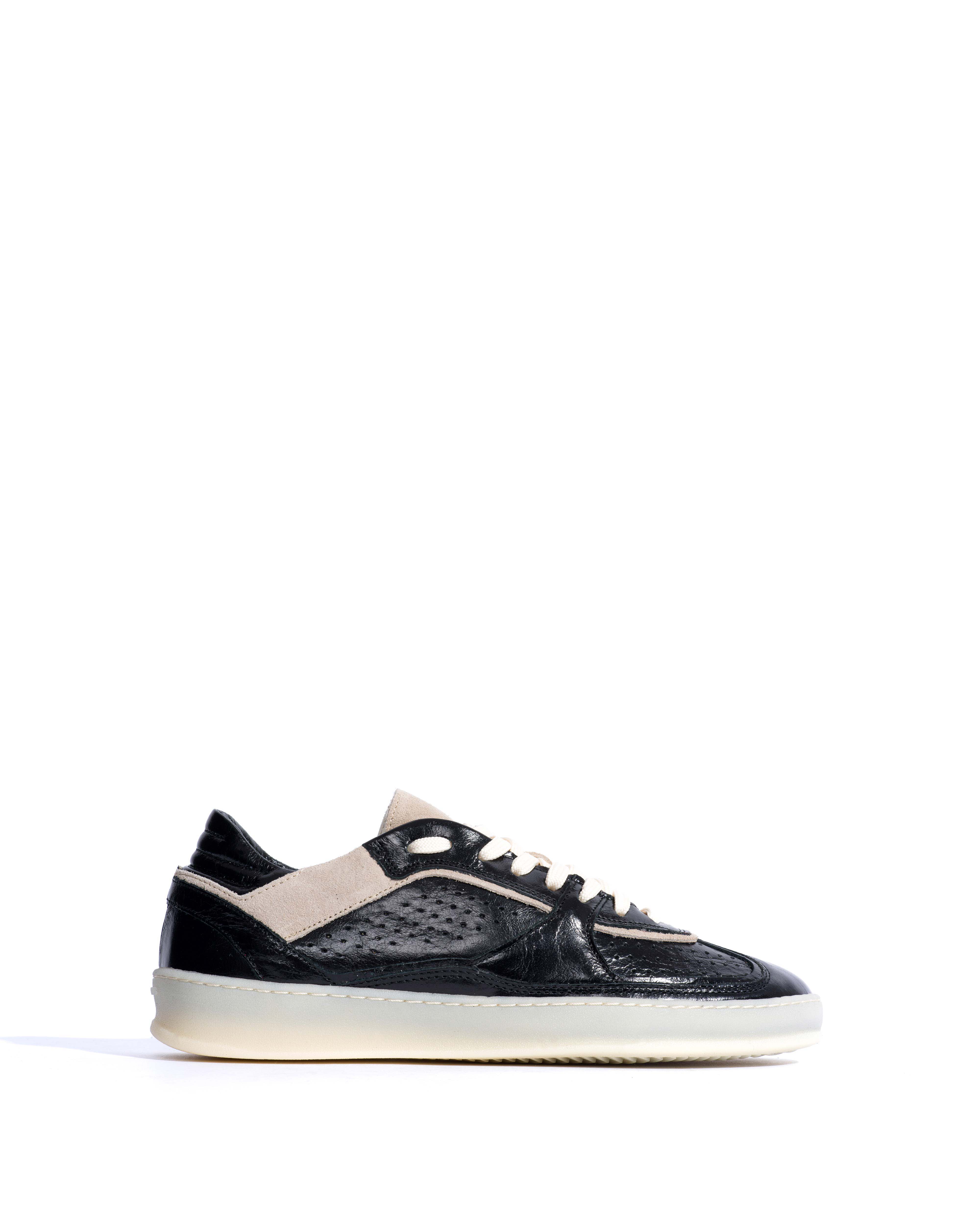 Dabbie Crinkled polished goat & suede leather Black & white sand