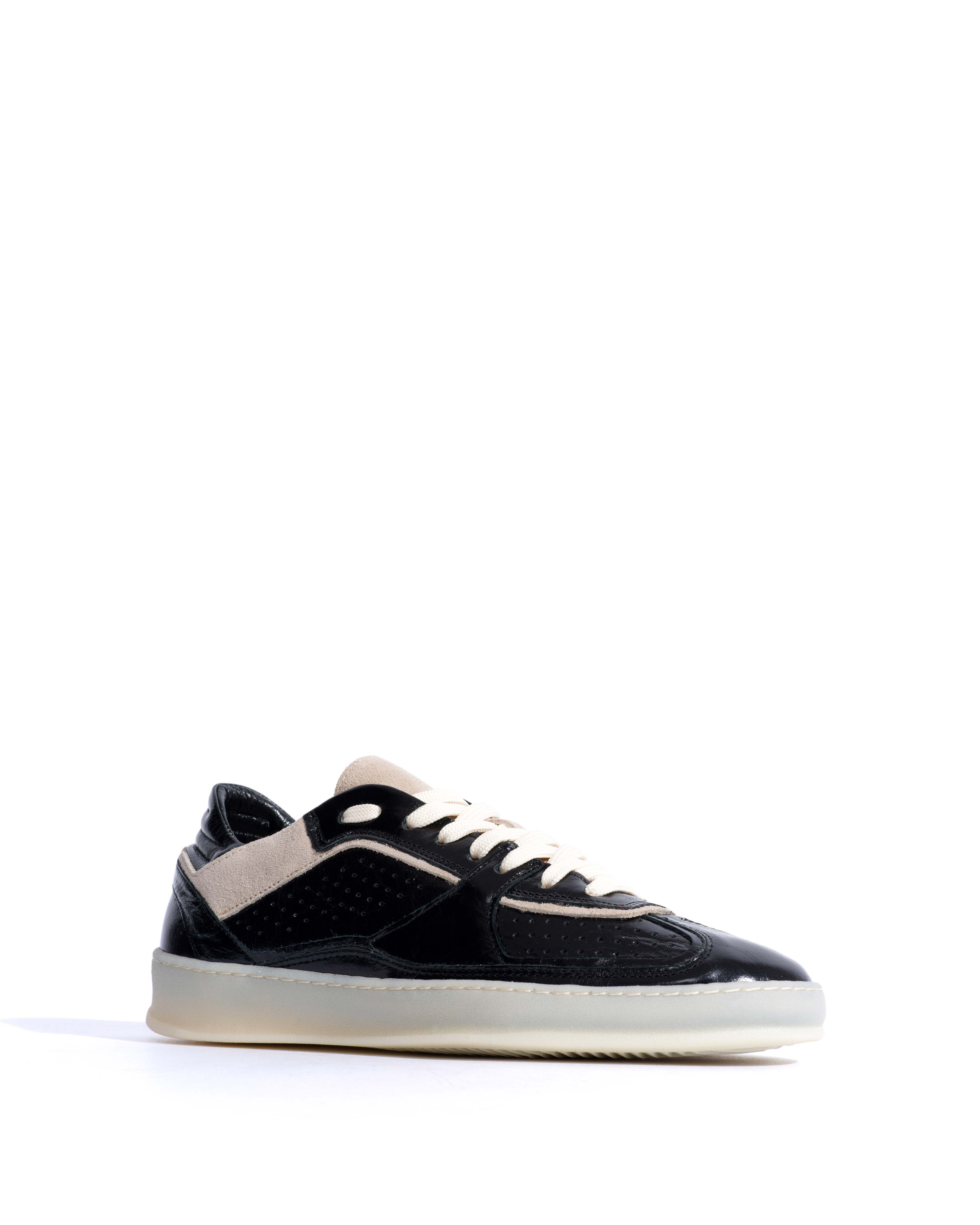 Dabbie Crinkled polished goat & suede leather Black & white sand
