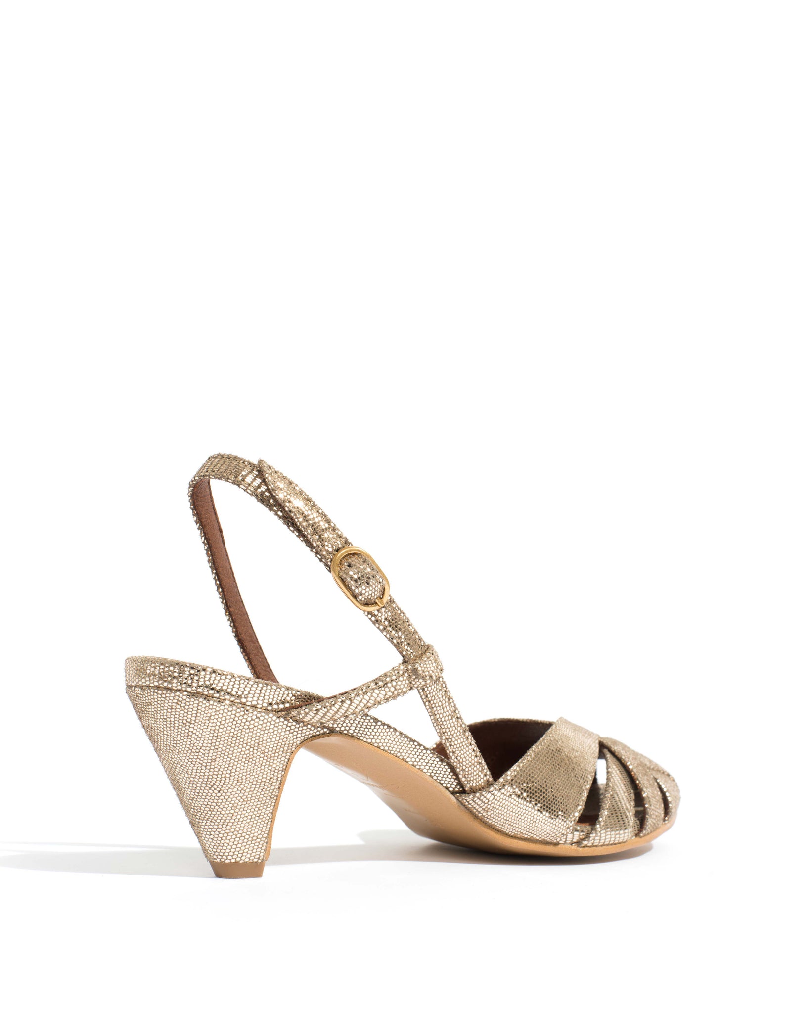Banie 50 stiletto Lizard metallic goat Vintage champagne