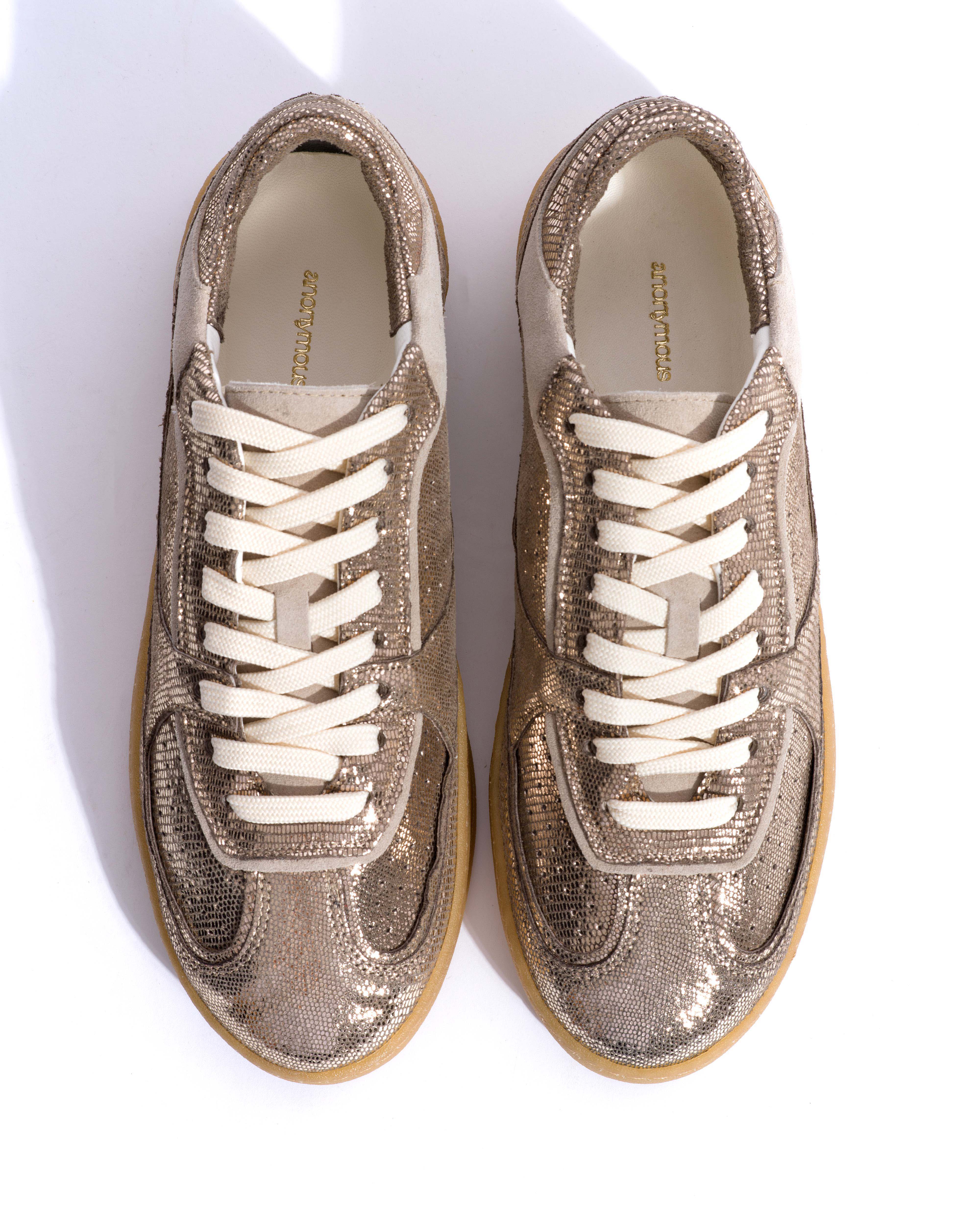 Dabbie Lizard metallic goat & suede leather Vintage champagne & white sand