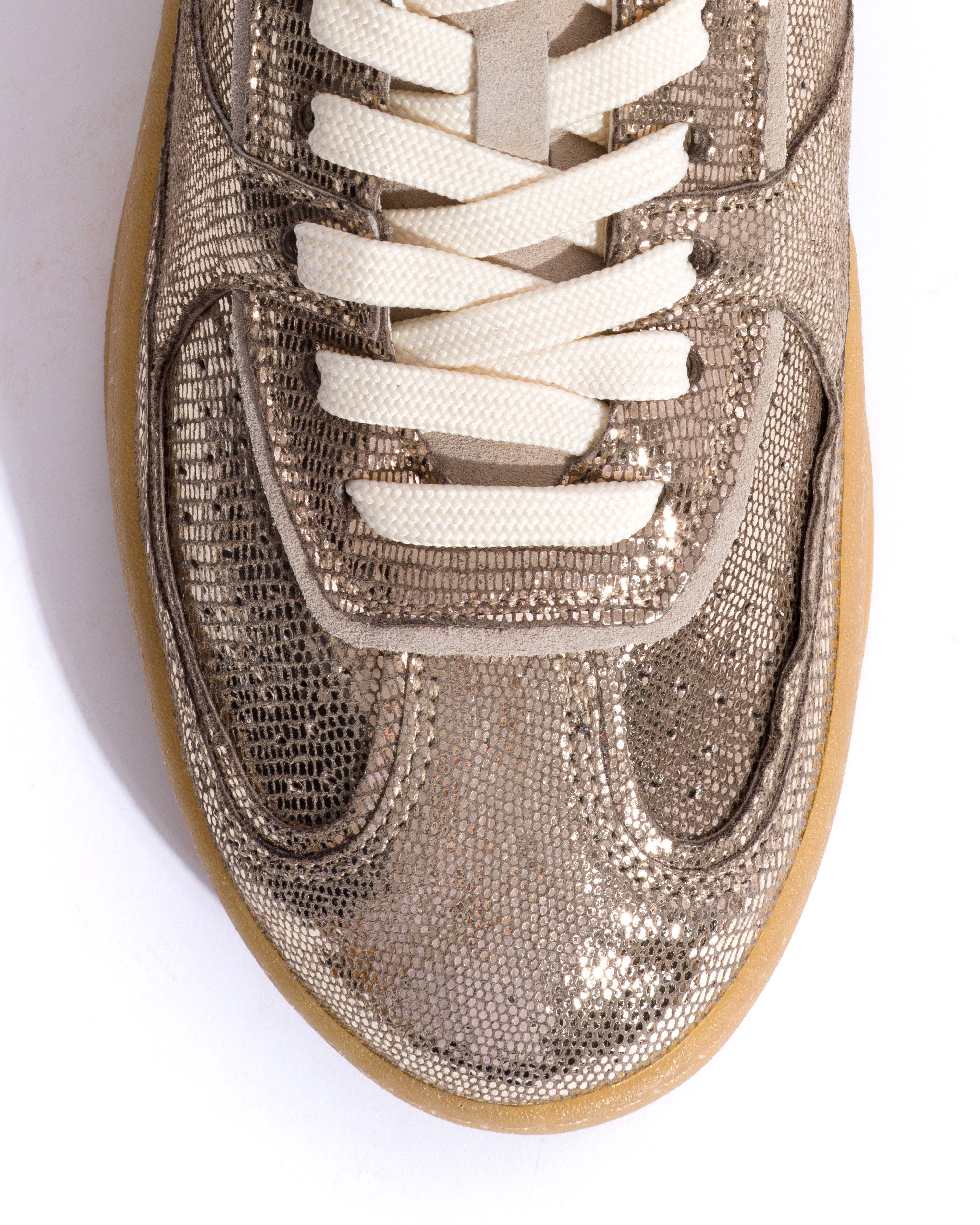 Dabbie Lizard metallic goat & suede leather Vintage champagne & white sand