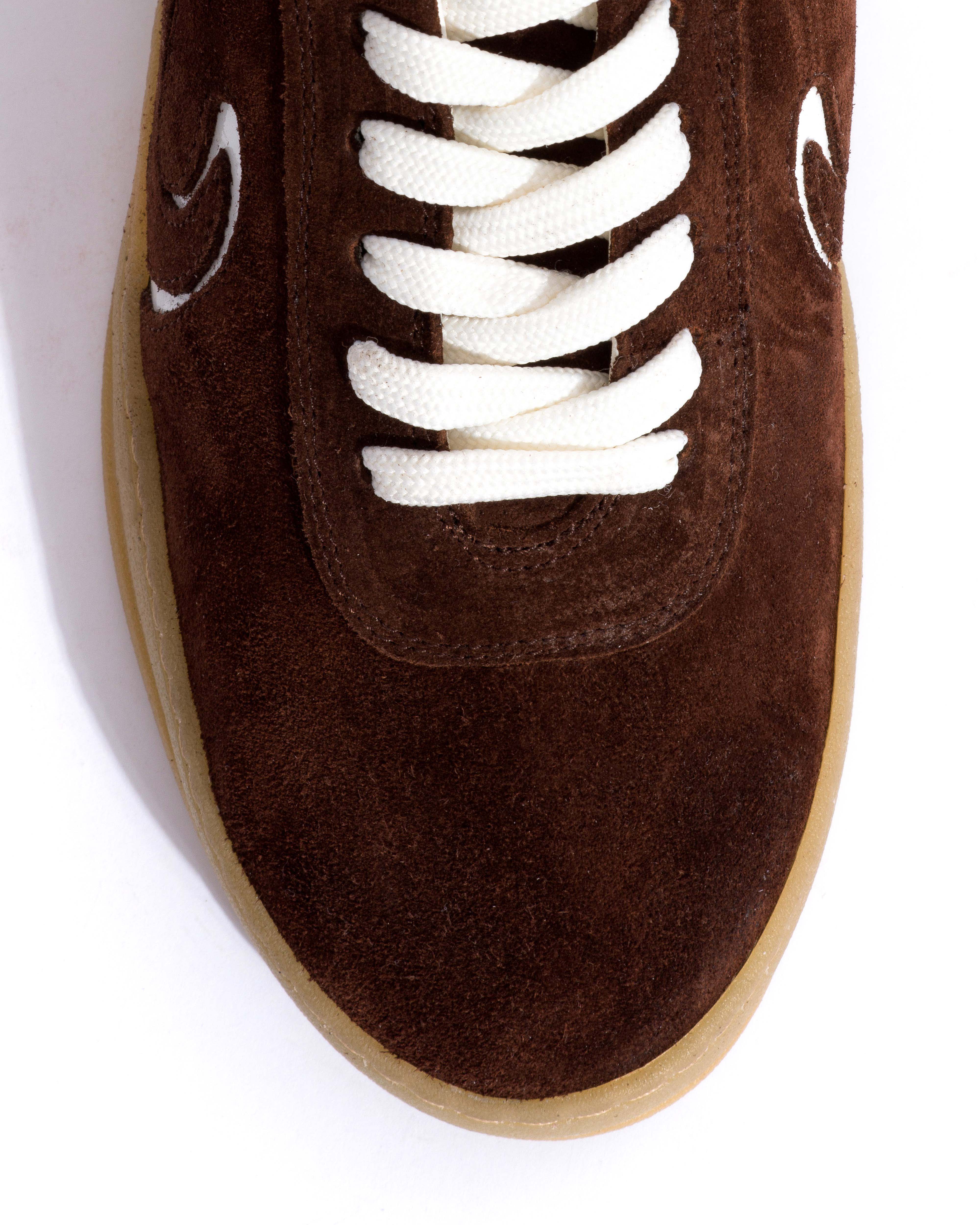 Blaire Calf suede & polished soft calf Chocolate & white sand